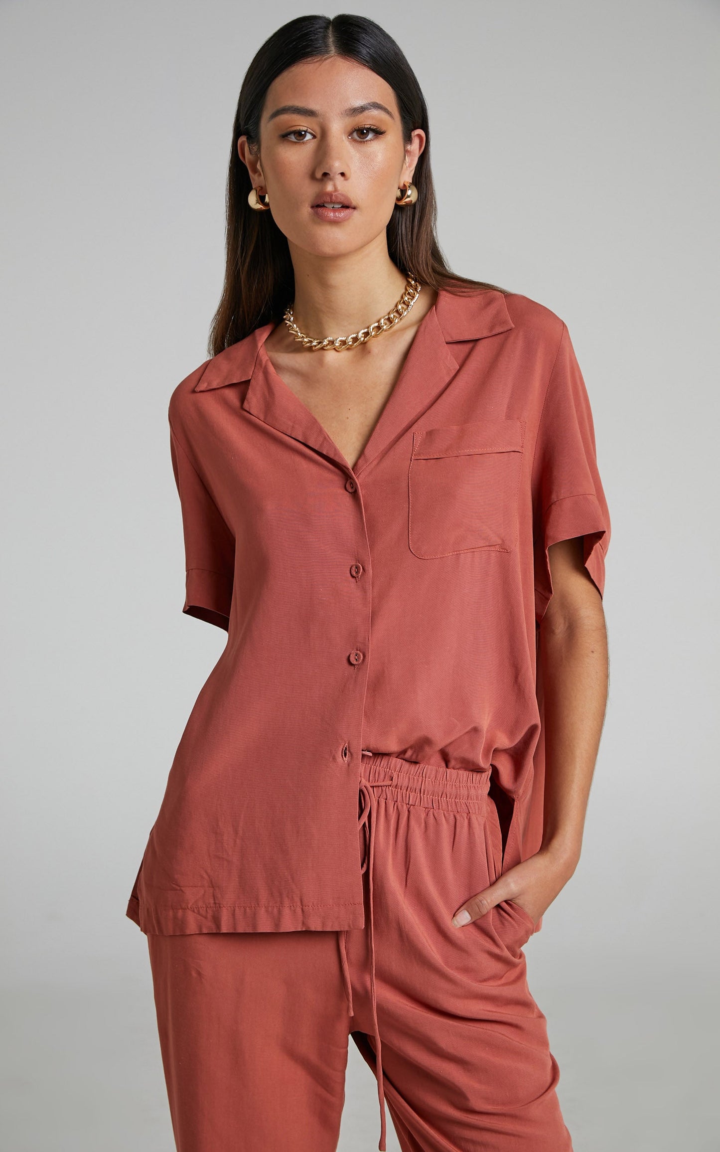 Devina Short Sleeve Shirt in Clay