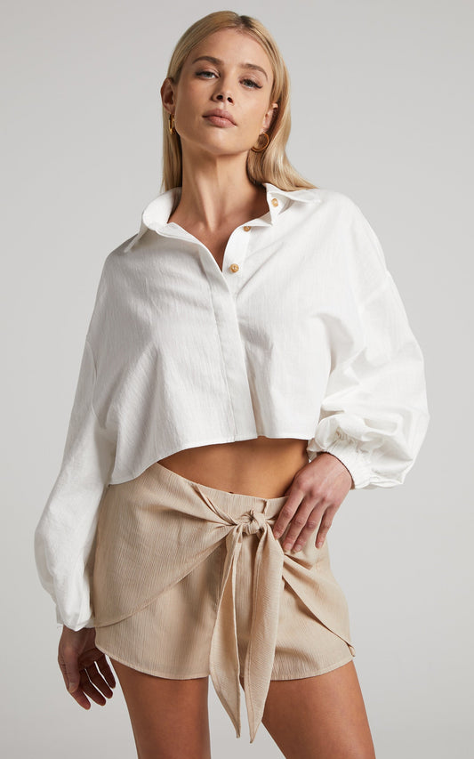 Dhalia Shorts - Wrap Front Mini Shorts in Sand