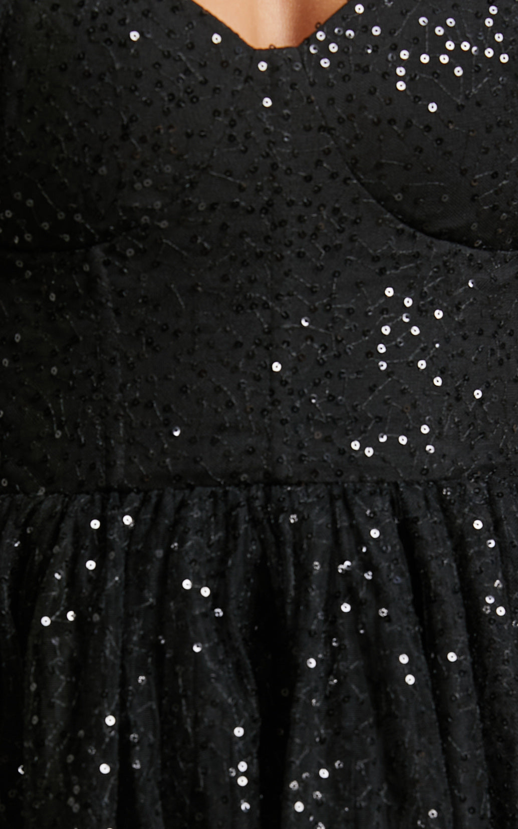 Diana Mini Dress - Sequin Tulle Sweetheart Corset Dress in Black
