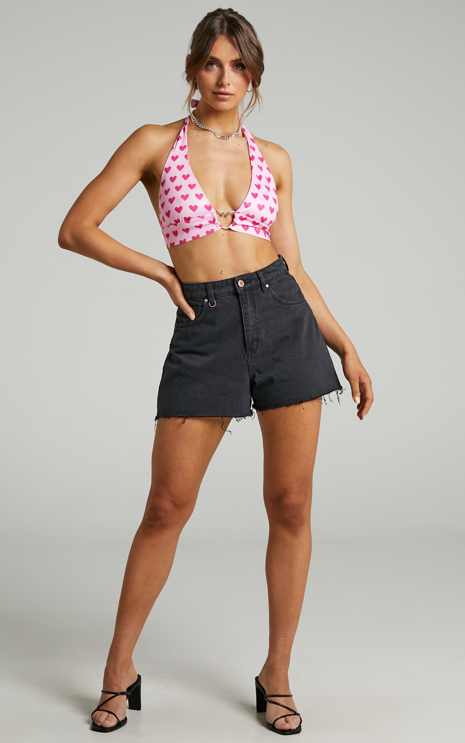 Domminique Halter Neck Top in Pink Heart