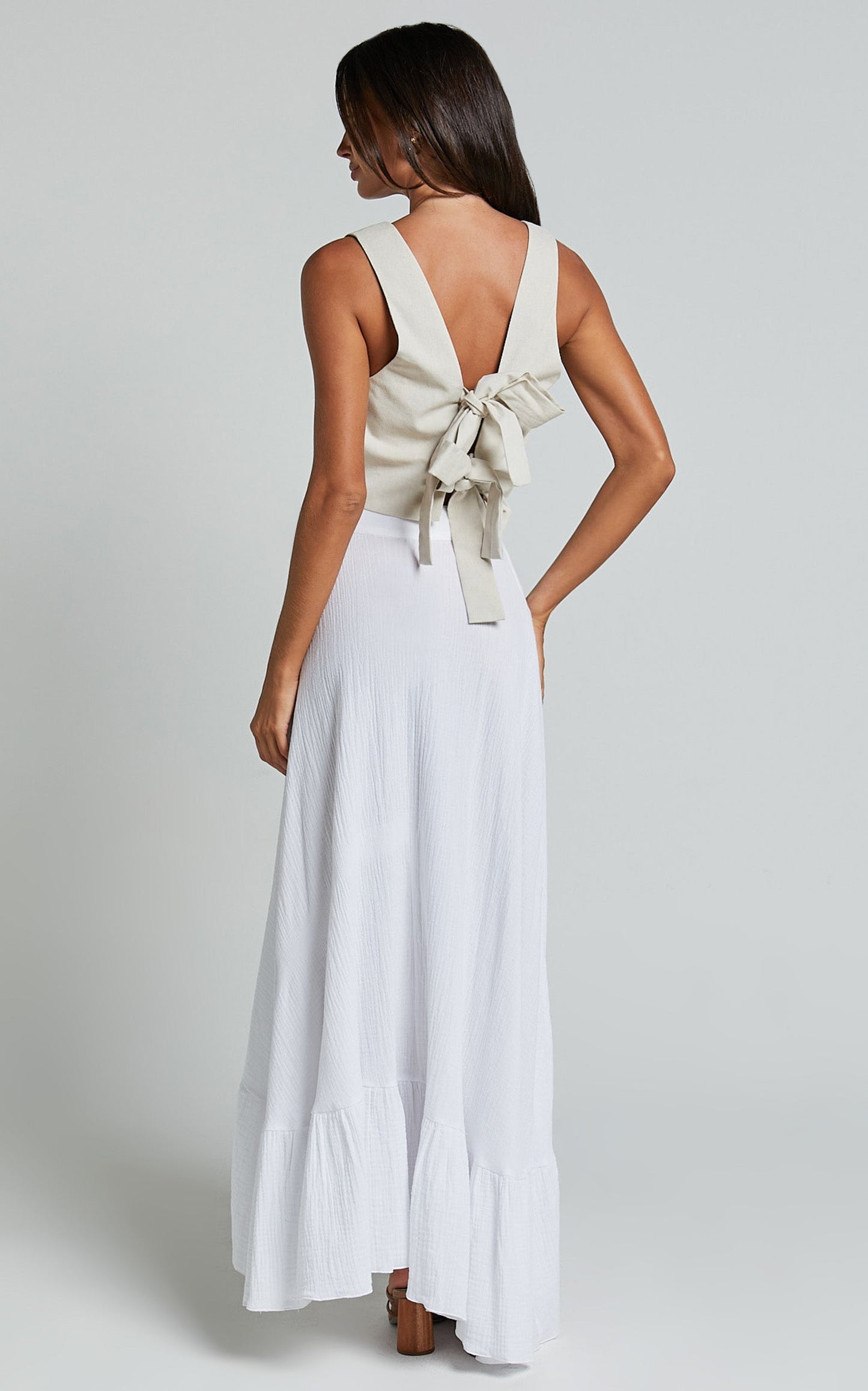 Donita Midi Skirt - Muslin Wrap Skirt in White