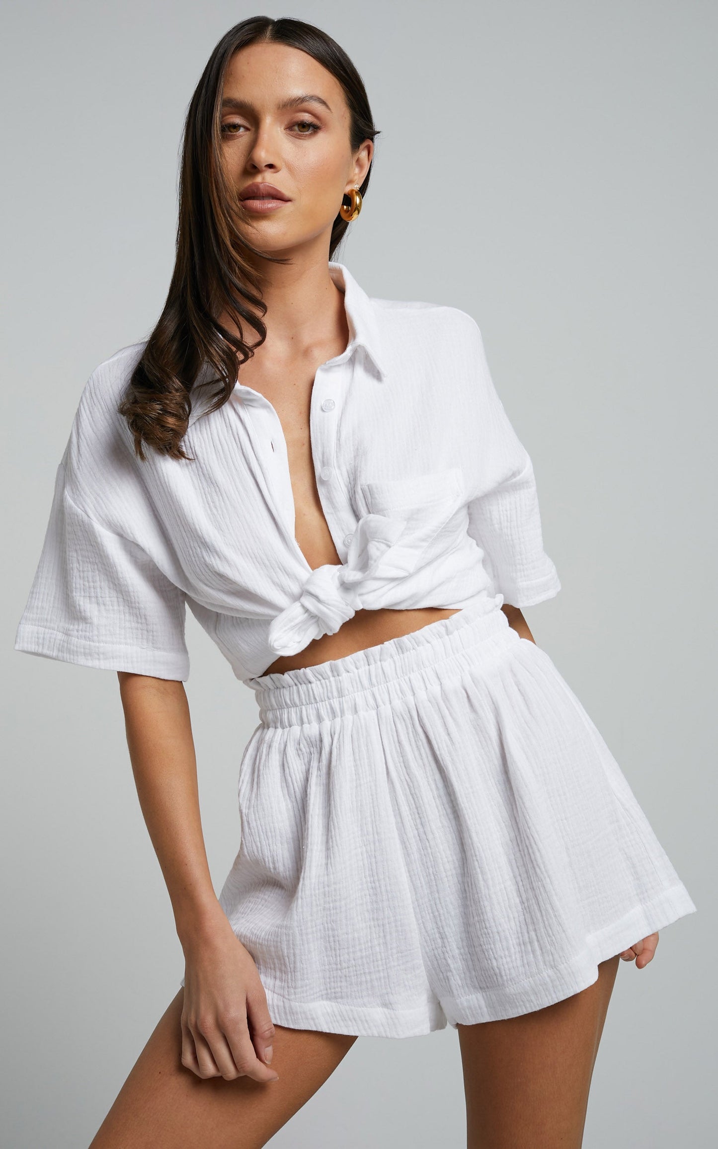 Donita Shorts - Elastic Waist Shorts in White