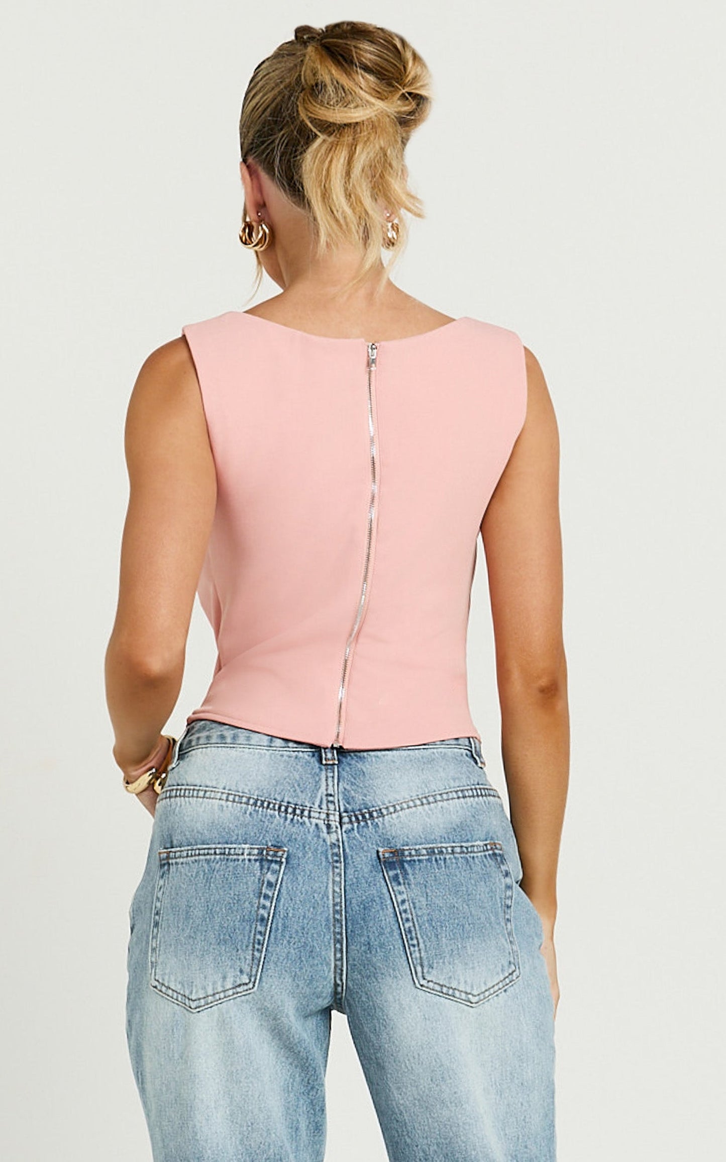 Donna Top - Cowl Neck Corset Top in Pale Pink