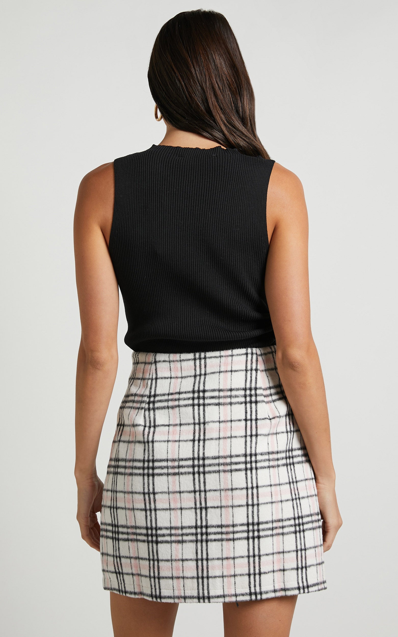 Dorie Mini Skirt - Side Split Skirt in White Check