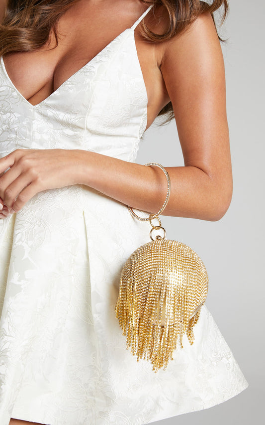 Downeti Diamante Sphere Clutch Bag in Gold