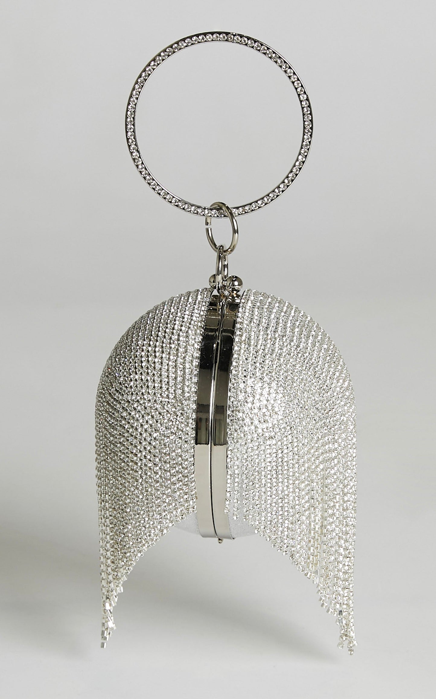 Downeti Diamante Sphere Clutch Bag in Silver