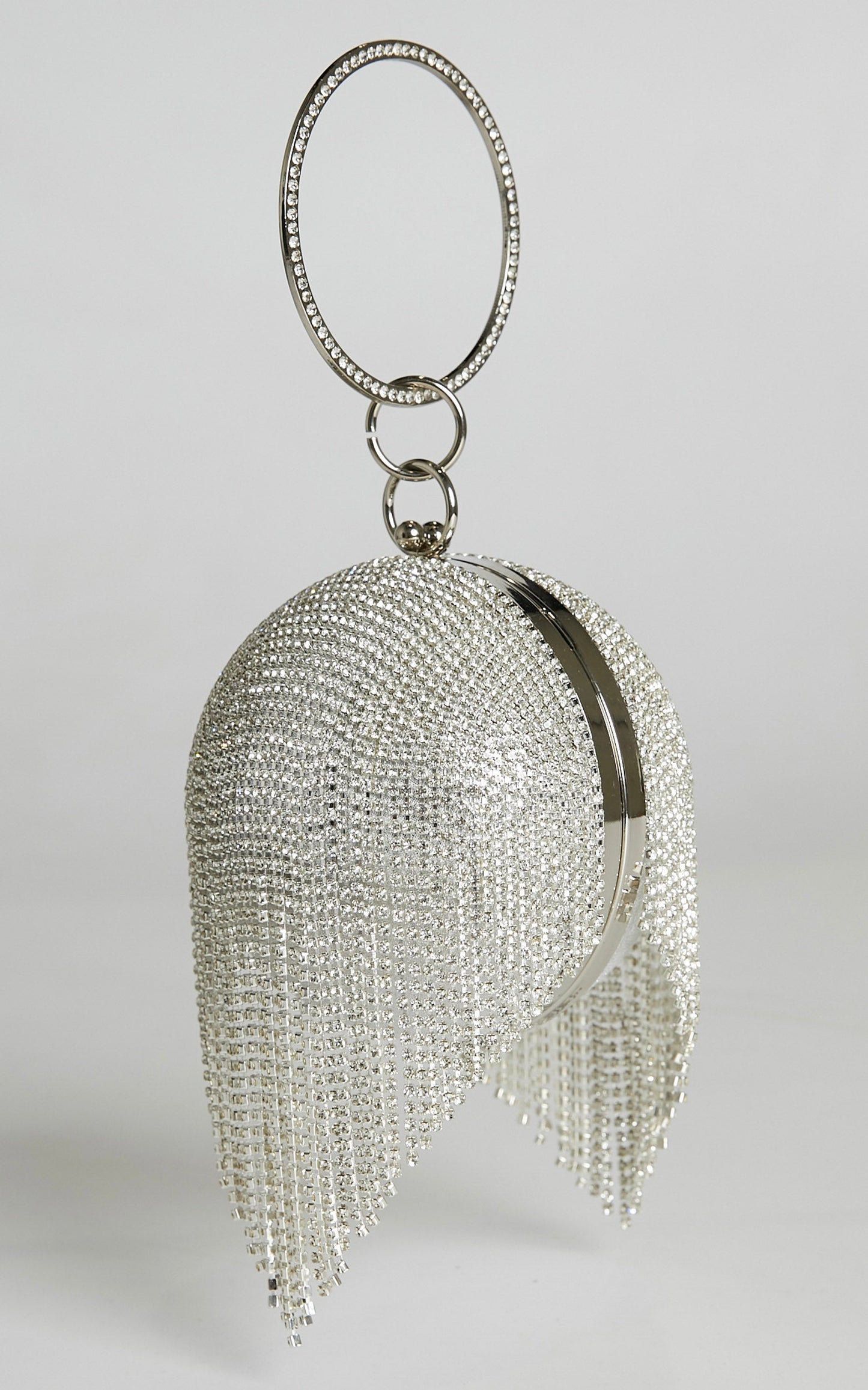 Downeti Diamante Sphere Clutch Bag in Silver