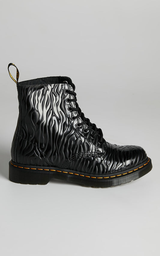 Dr. Martens - 1460 Pascal 8 Eye Boot in Black Zebra Gloss Emboss Smooth