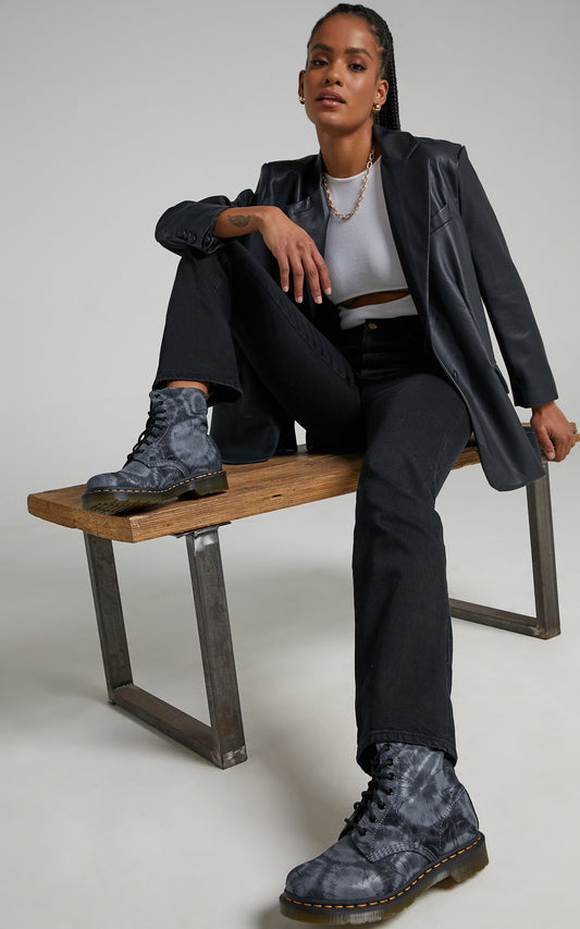 Dr. Martens - 1460 Pascal Tie Dye Boots in Black Charcoal Grey Tie Dye Printed Suede