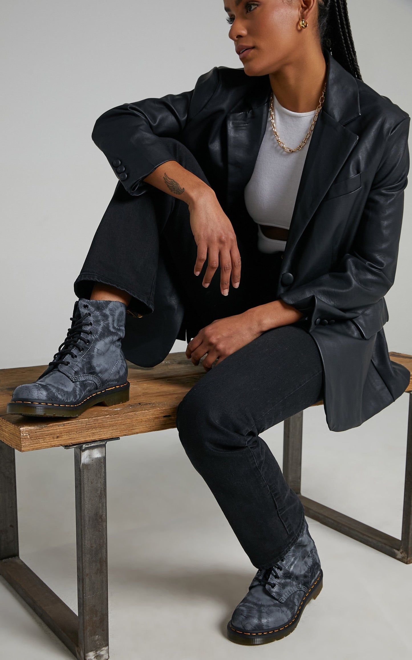 Dr. Martens - 1460 Pascal Tie Dye Boots in Black Charcoal Grey Tie Dye Printed Suede