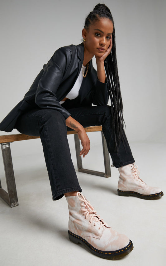 Dr. Martens - 1460 Pascal Tie Dye Boots in Shell Pink White Tie Dye Printed Suede