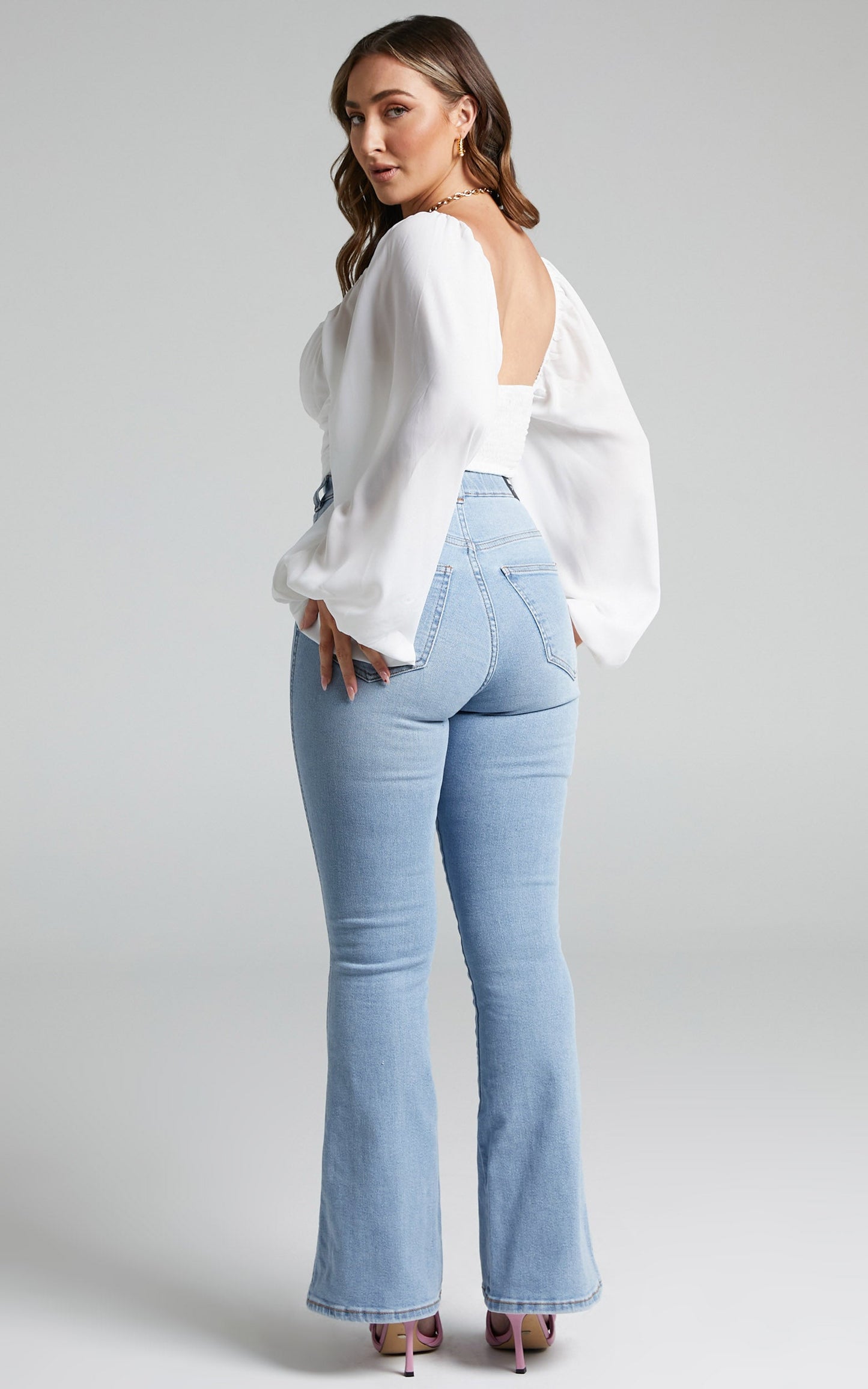Dr Denim - Moxy Flare Jeans in Breeze Light Pintuck