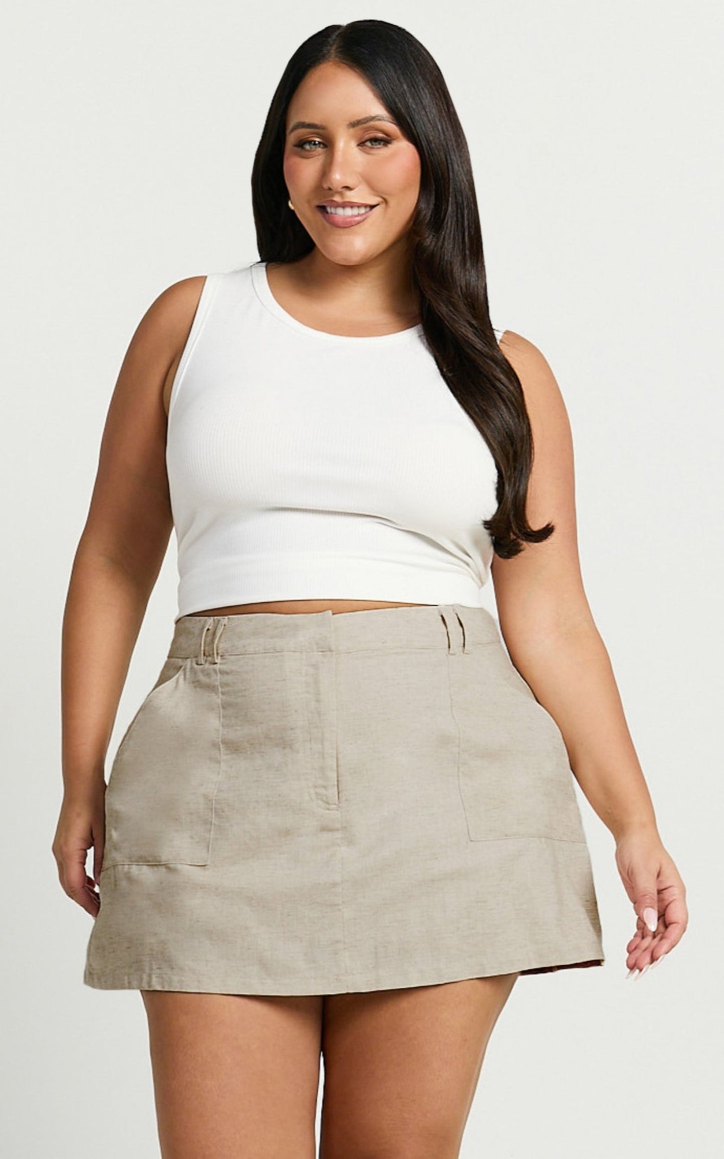 Dream Linen Blend Skort - High Waisted A Line Skort in Natural