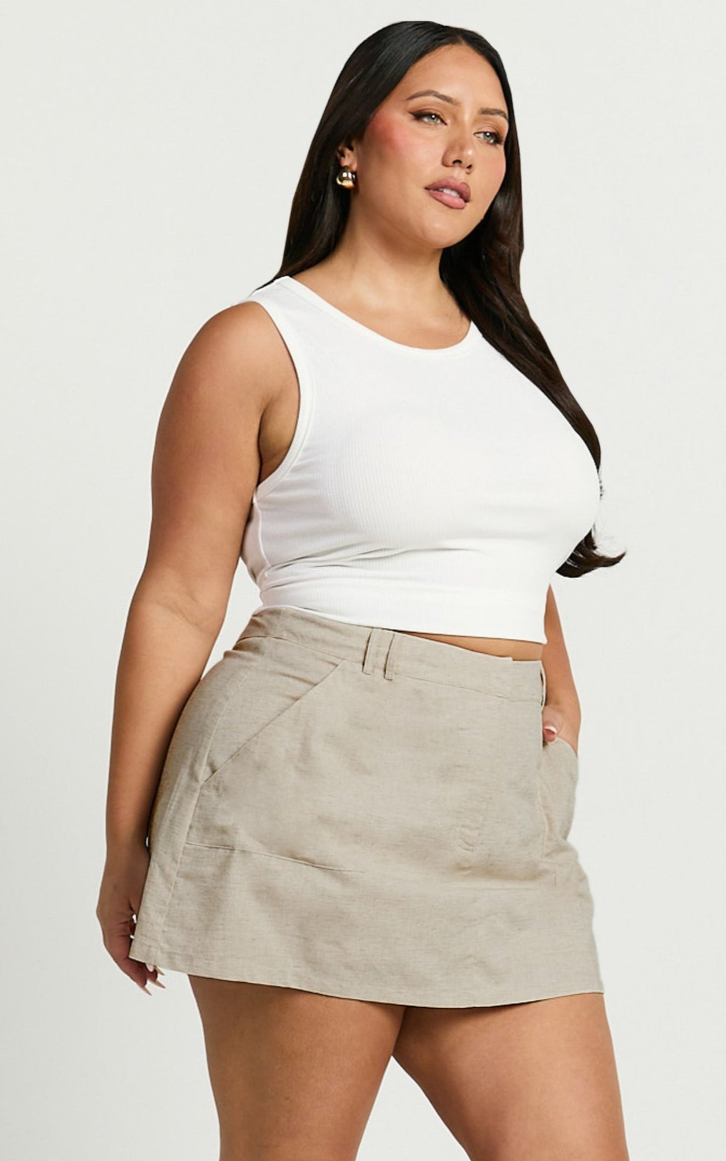 Dream Linen Blend Skort - High Waisted A Line Skort in Natural