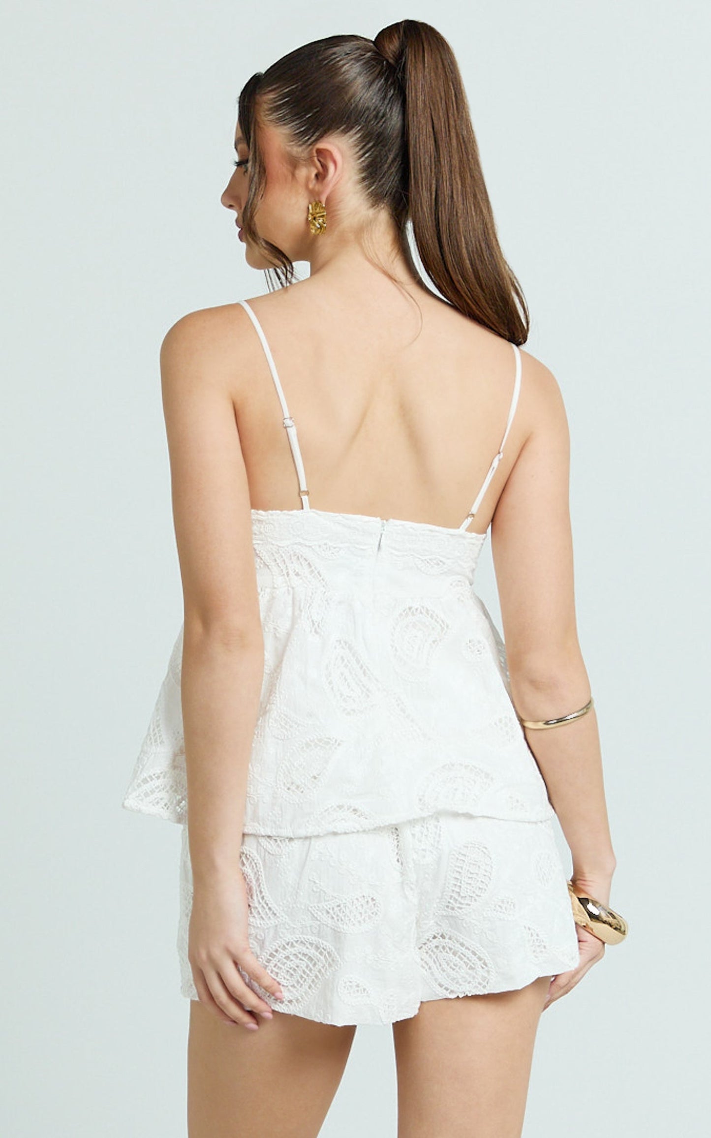 Duffy Top - Lace Trim Broderie Babydoll Camisole in White