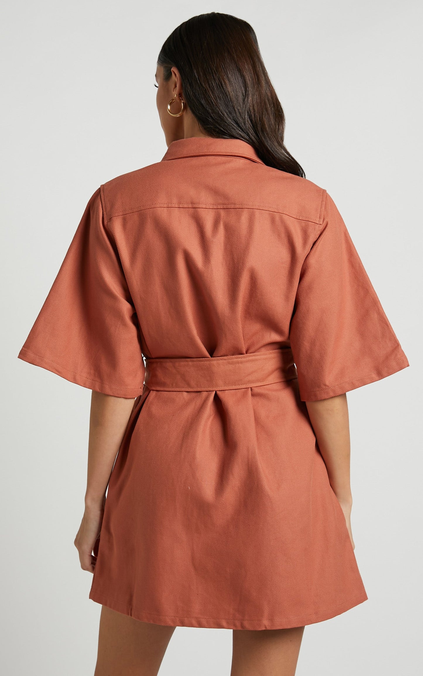 Dynalyn Mini Dress - Wide Sleeve Utility Dress in Terricotta