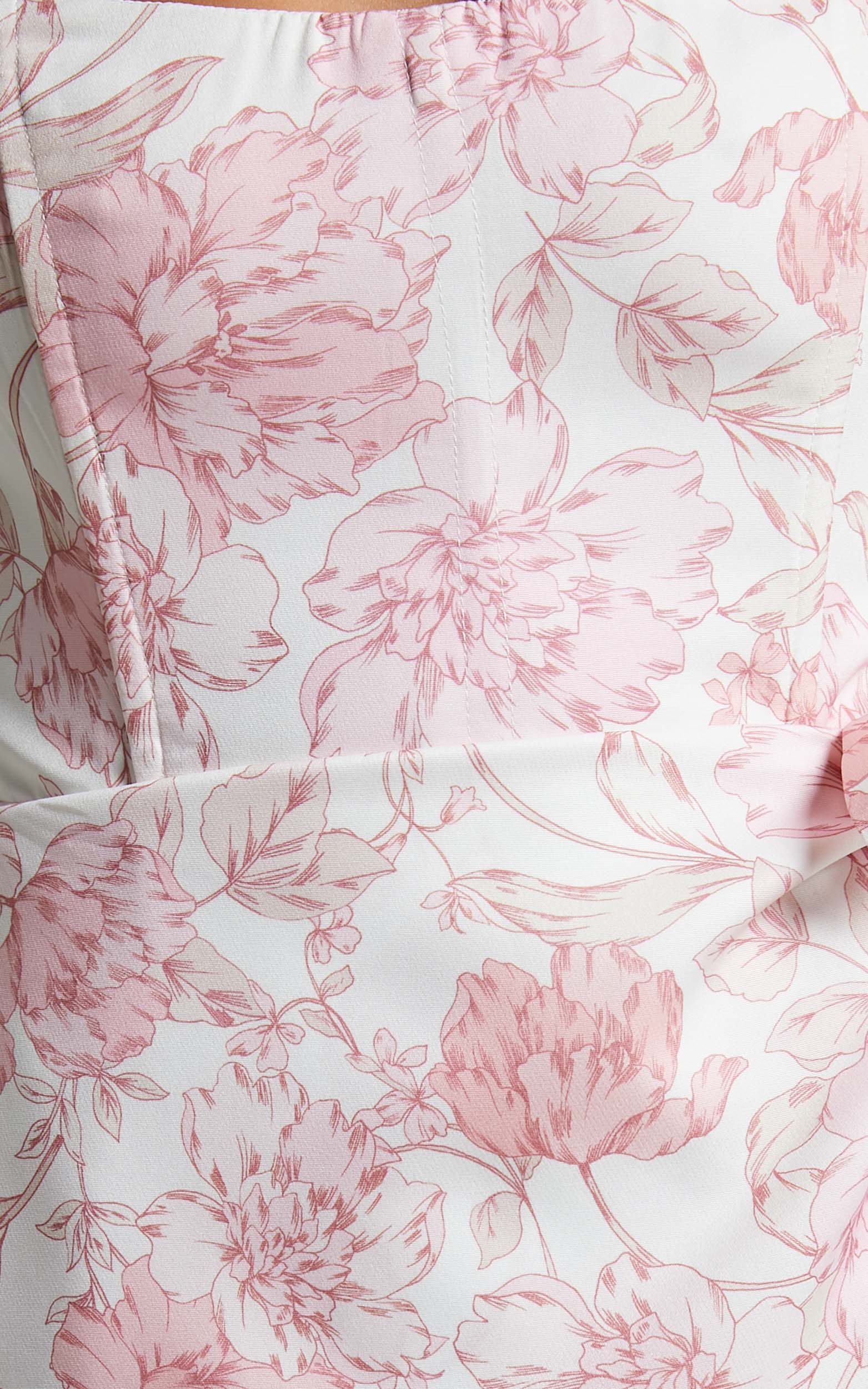 Ebielle Mini Dress - Strapless Corset Wrap Dress in Pastel Spring Floral
