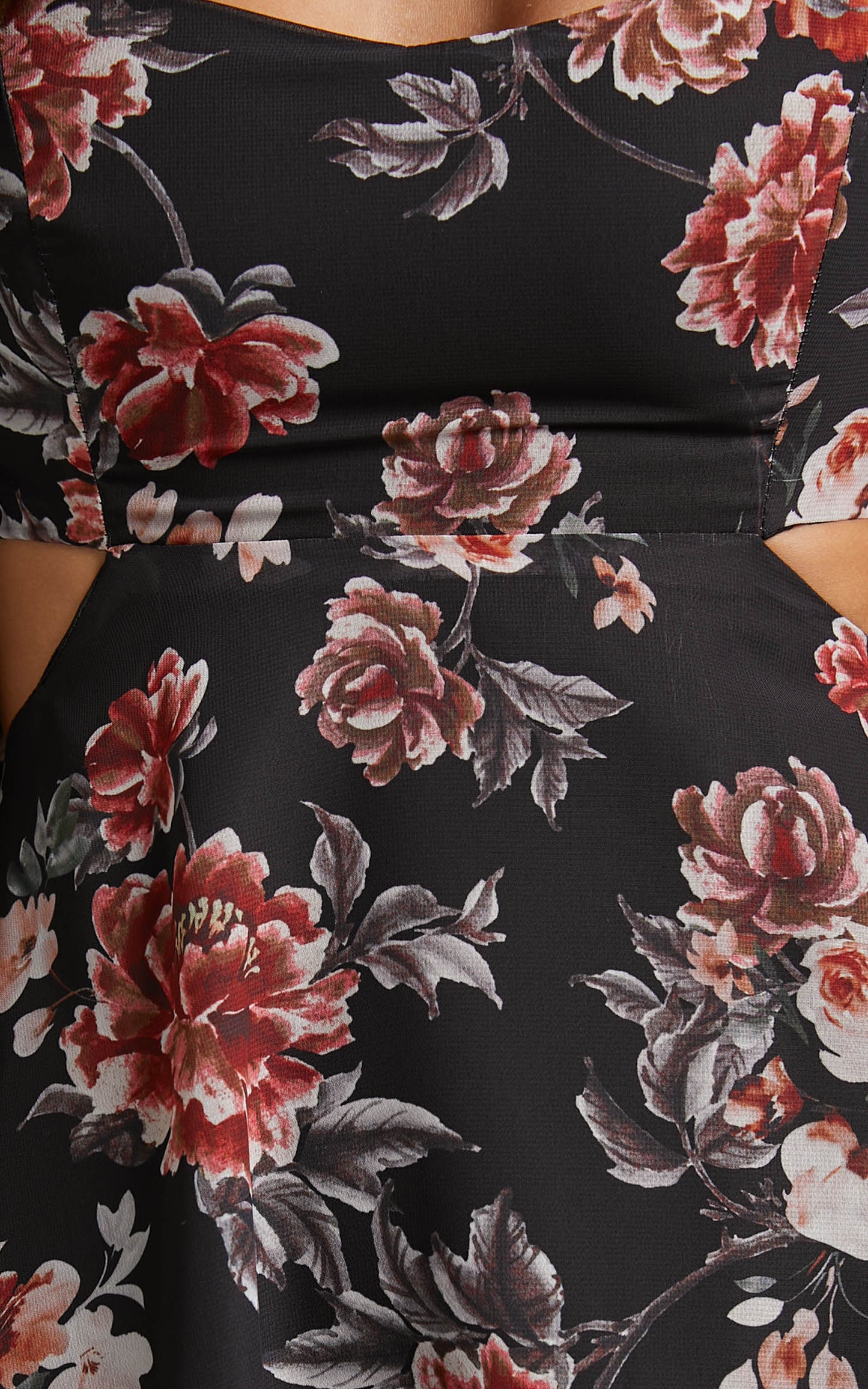 Ebonee Mini Dress - Puff Sleeve Cut Out Dress in Noir Floral
