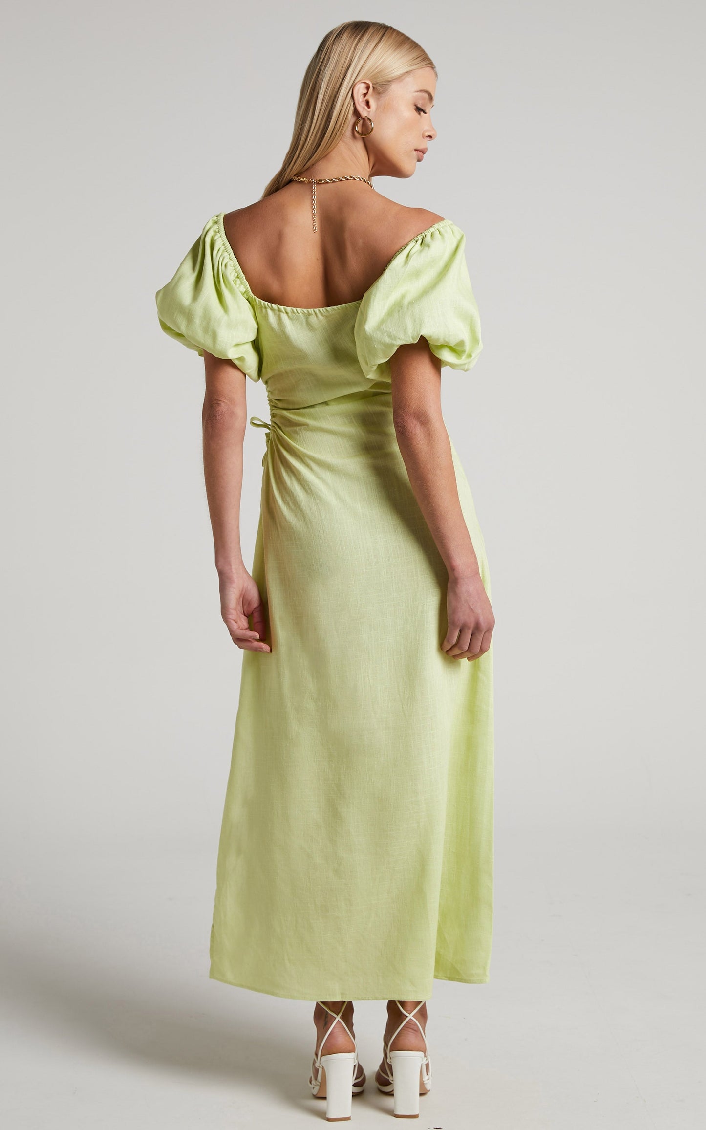 Ebony Maxi Dress - Side Cut Out Square Neck Puff Sleeve Dress in Citrus