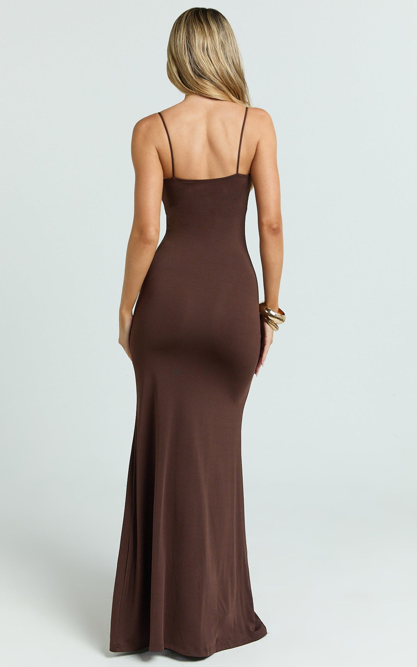 Edna Maxi Dress - Straight Neck A Line Maxi Dress in Choc