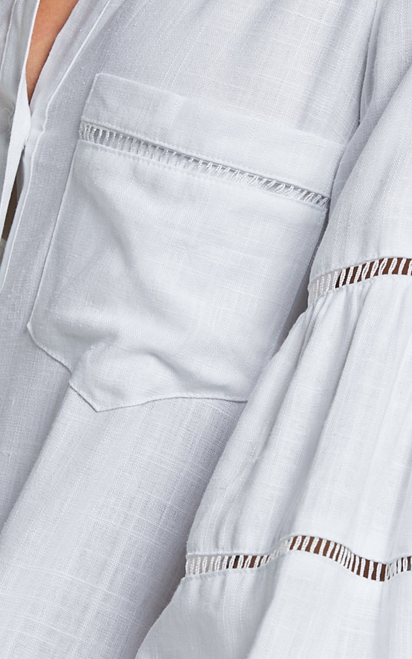 Edna Mini Dress - Linen Button Up Long Sleeve Shirt Dress in White