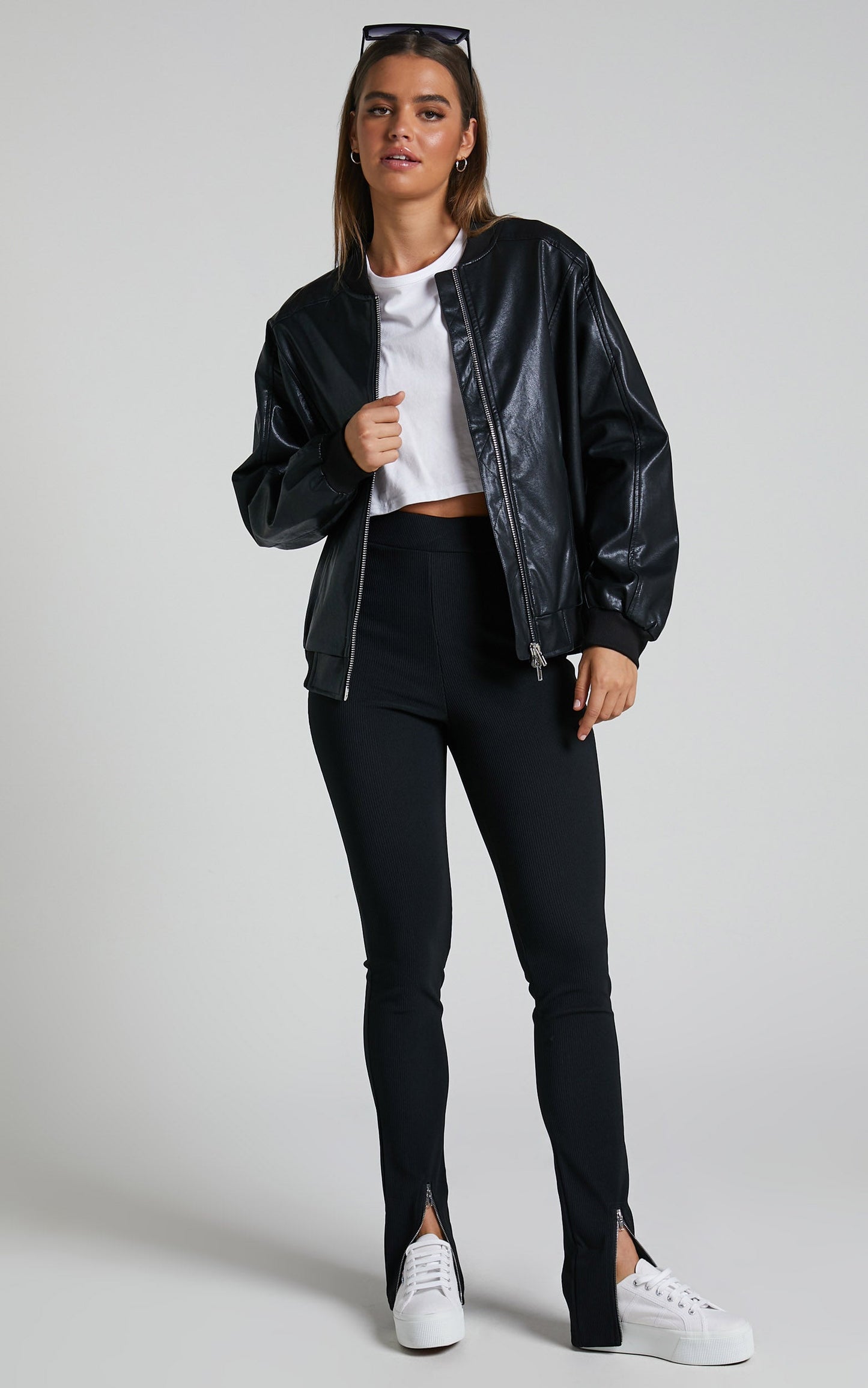 Edzelith Jacket - Faux Leather Bomber Jacket in Black