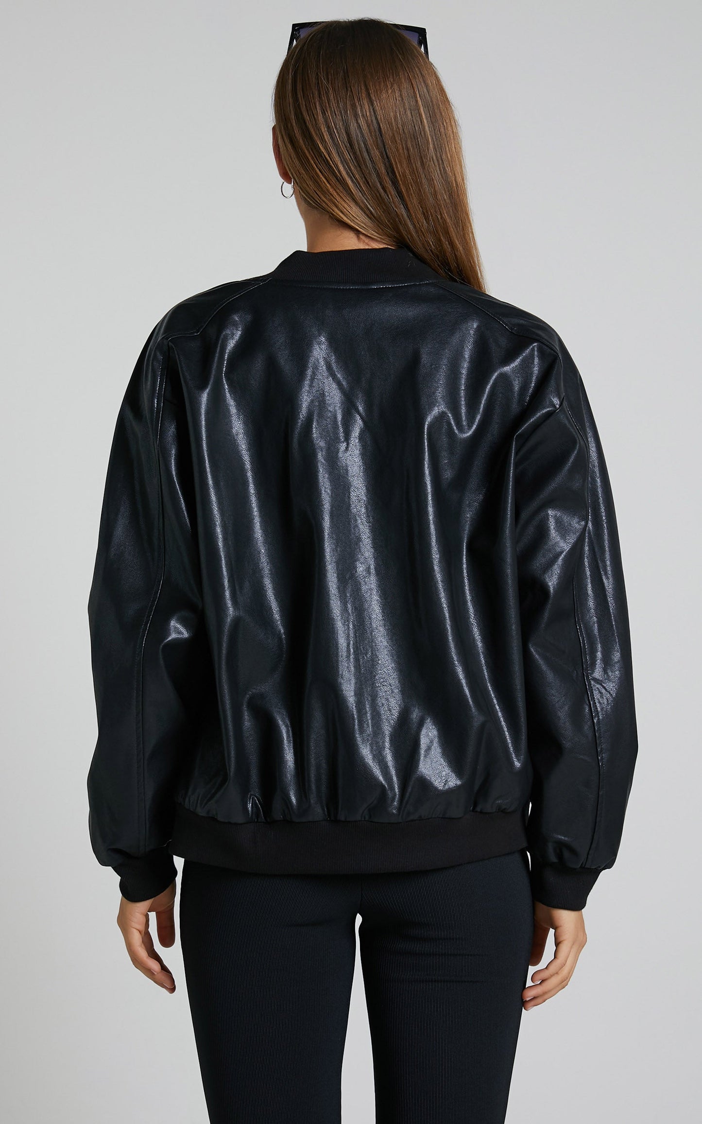 Edzelith Jacket - Faux Leather Bomber Jacket in Black