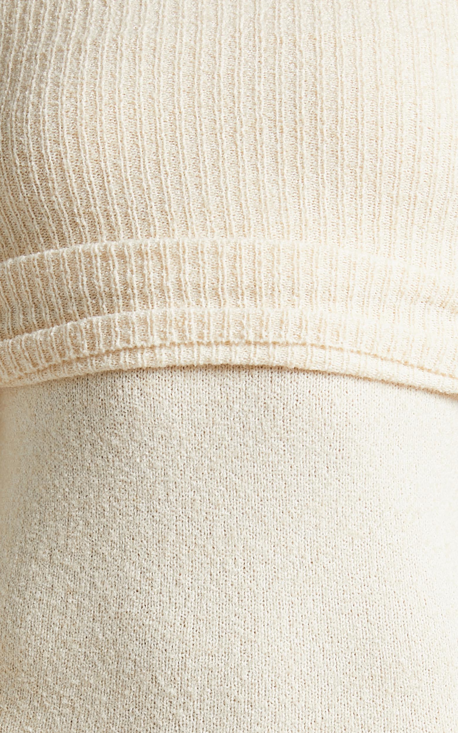 Ehmie Midi Dress - Knit Folded Off Shoulder Long Sleeve Dress in Natural