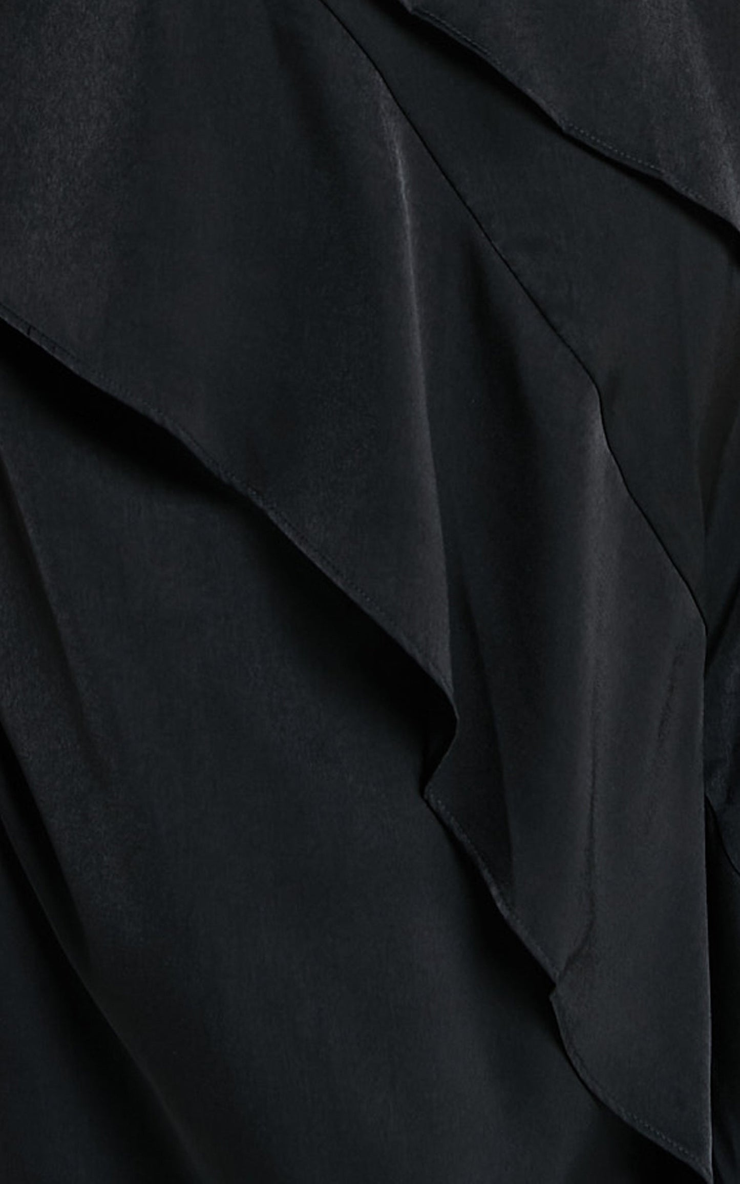 Eileen Midi Dress - V Neck Soft Ruffle Tiered Satin Dress in Black