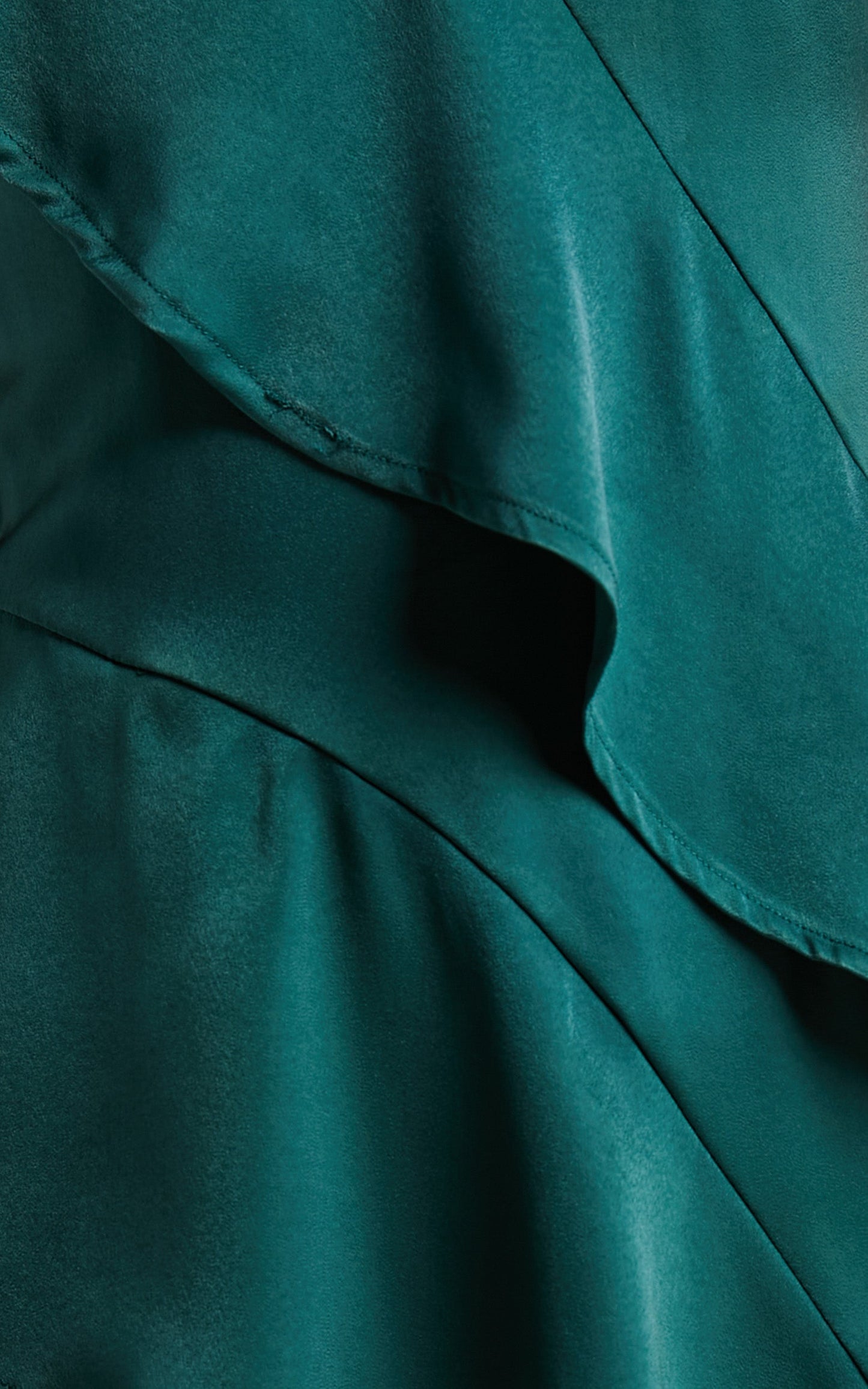 Eileen Midi Dress - V Neck Soft Ruffle Tiered Satin Dress in Emerald