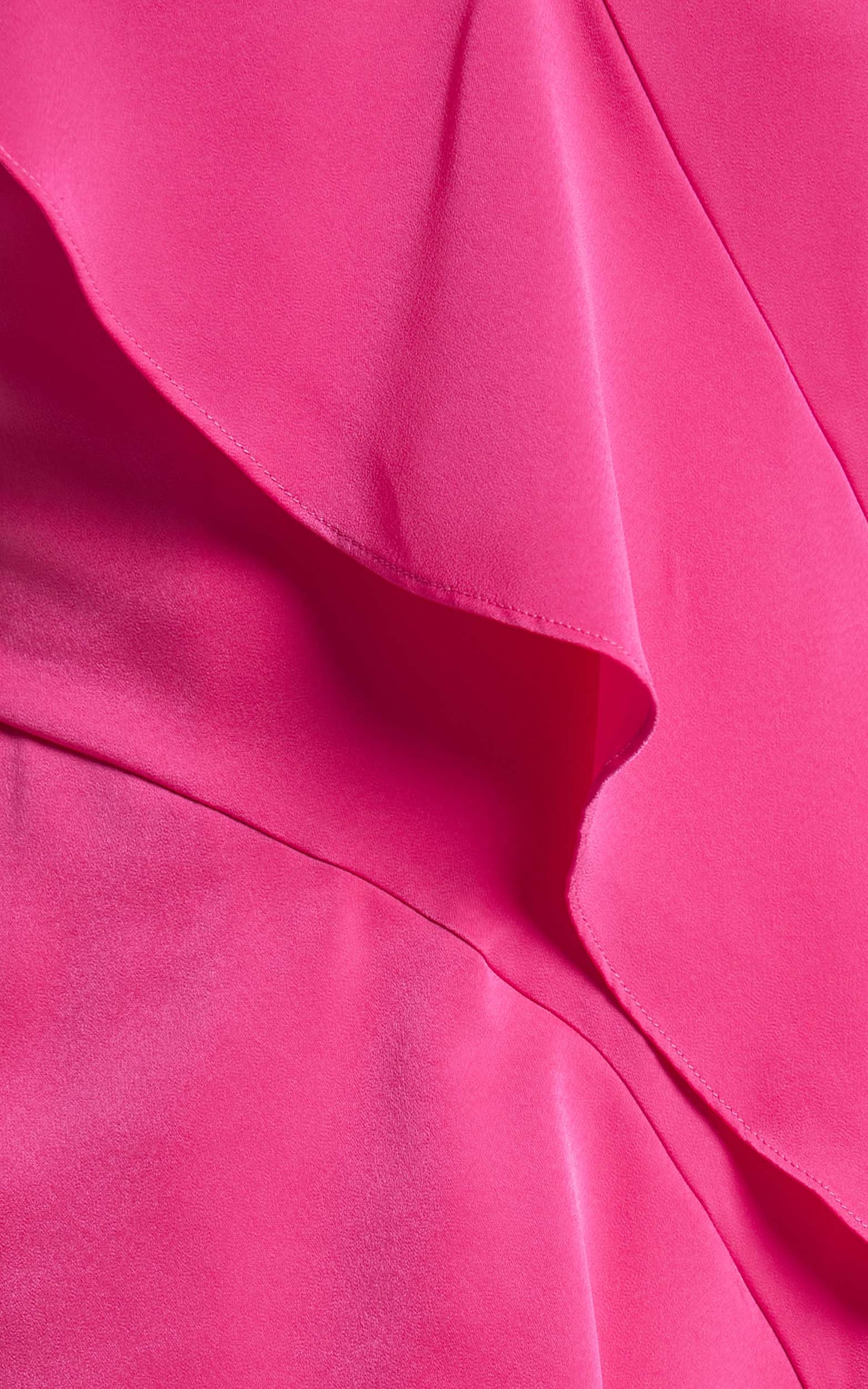 Eileen Midi Dress - V Neck Soft Ruffle Tiered Satin Dress in Hot Pink