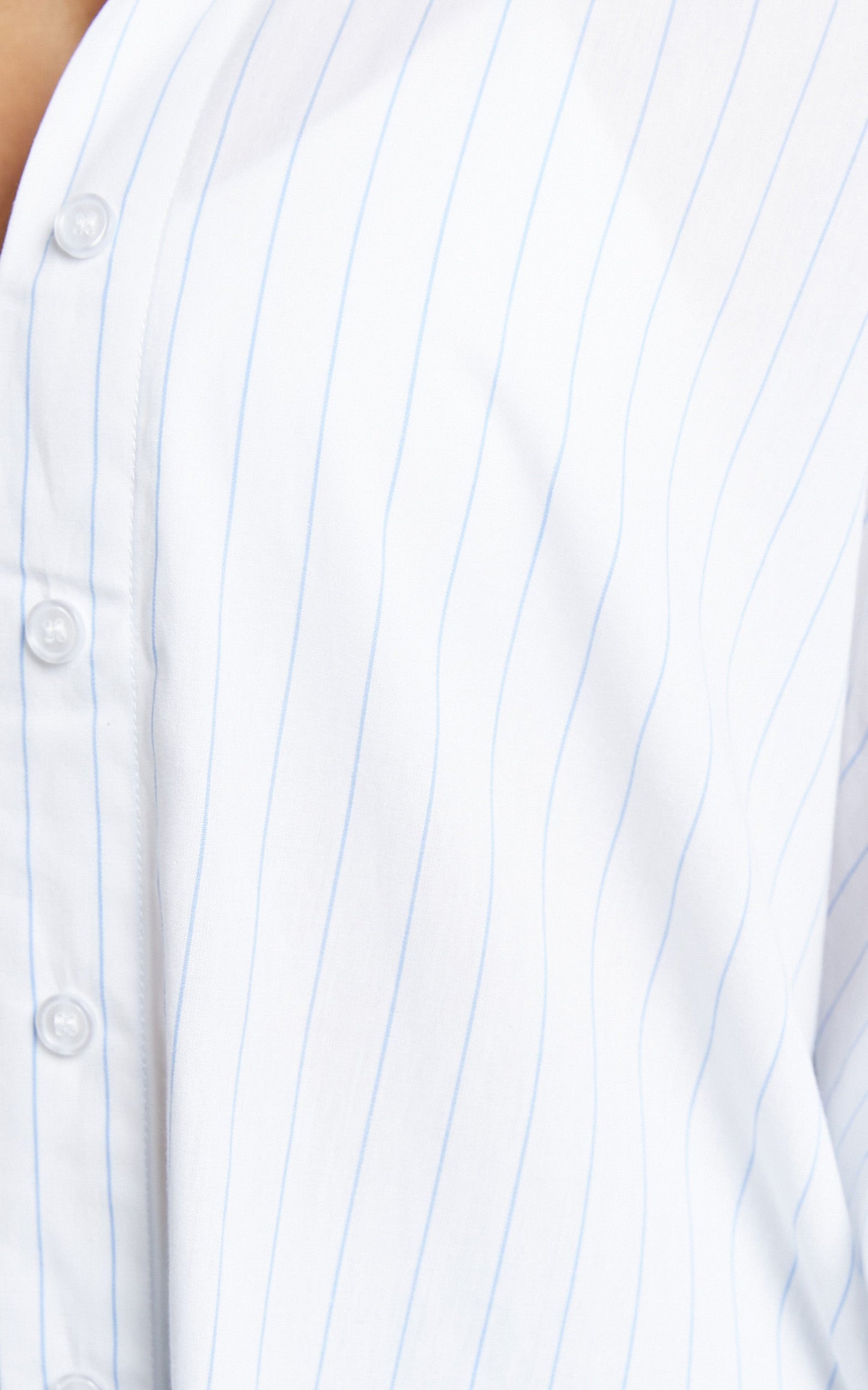 Eily Pinstripe Oversized Button Up Shirt in White & Blue