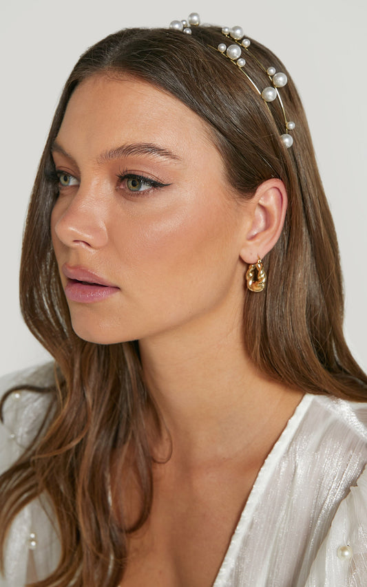 Eirene Layered Pearl Headband in Gold