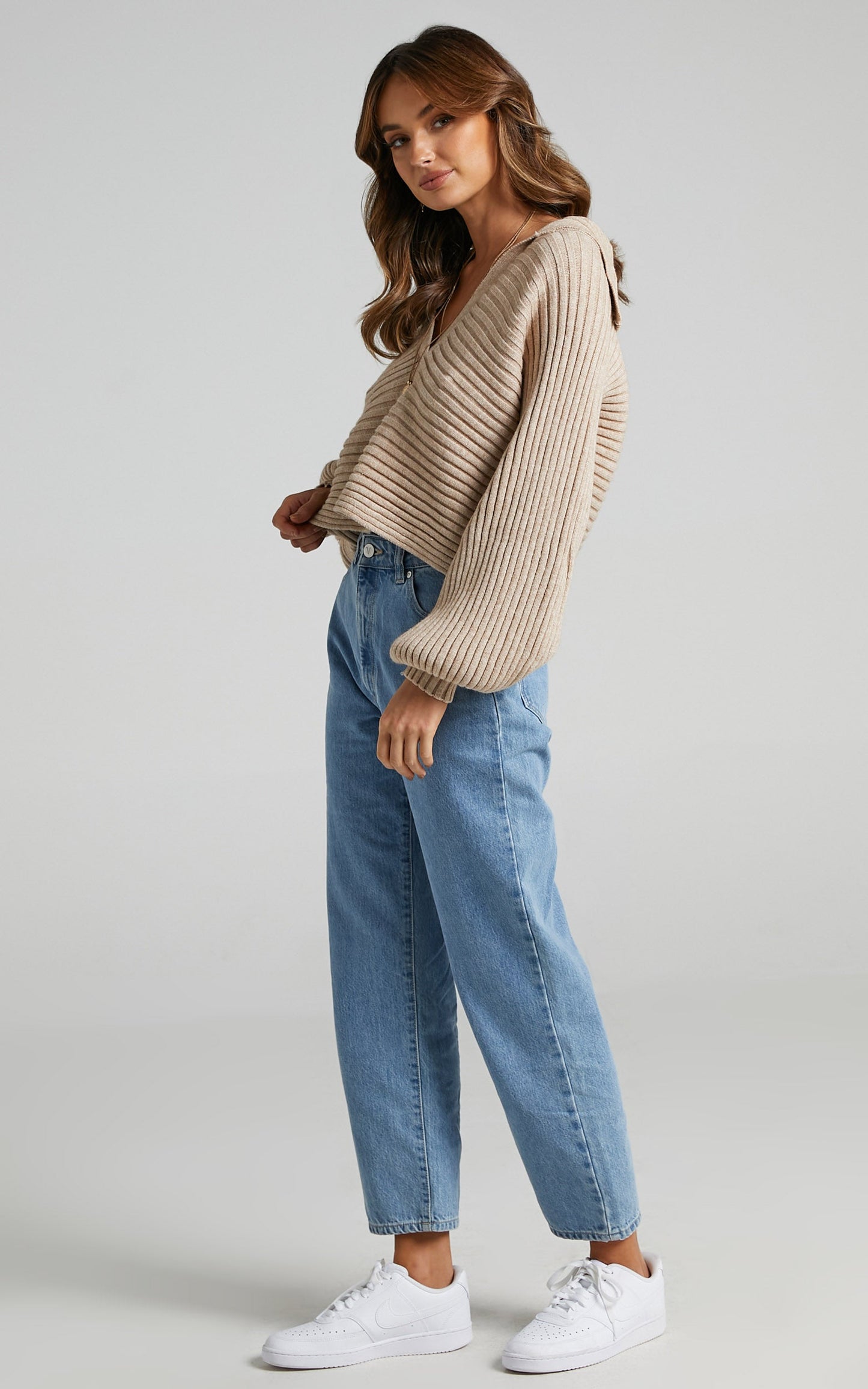 Elata Jumper - Oversized Collar Jumper in Beige