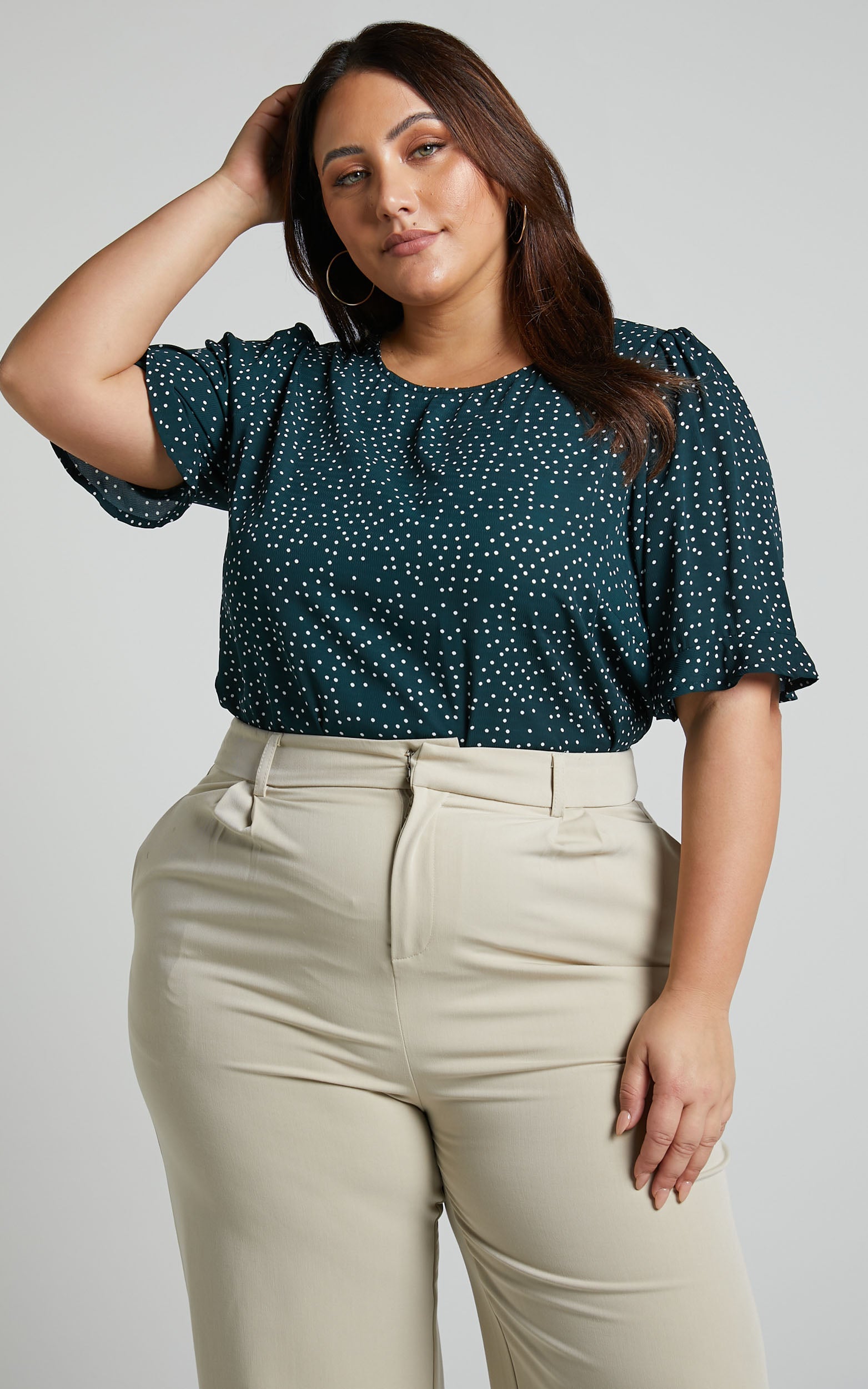 Eleanor Top - Short Sleeve Top in Green Spot