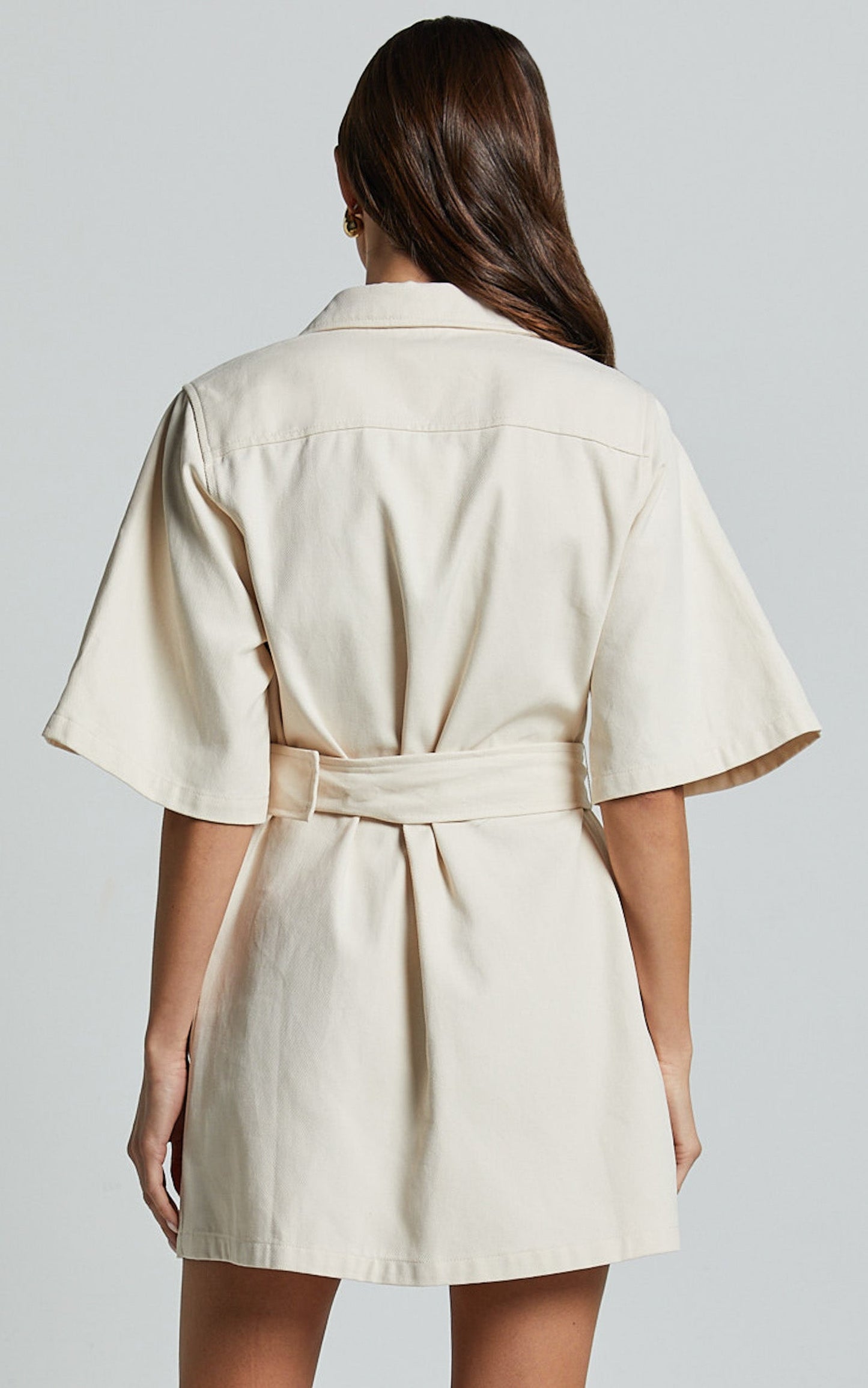 Elena Mini Dress - Wide Sleeve Utility Dress in Natural
