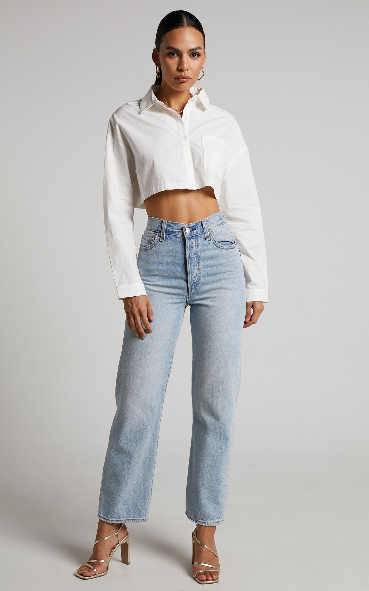 Elenina Top - Button Up Cropped Shirt in White