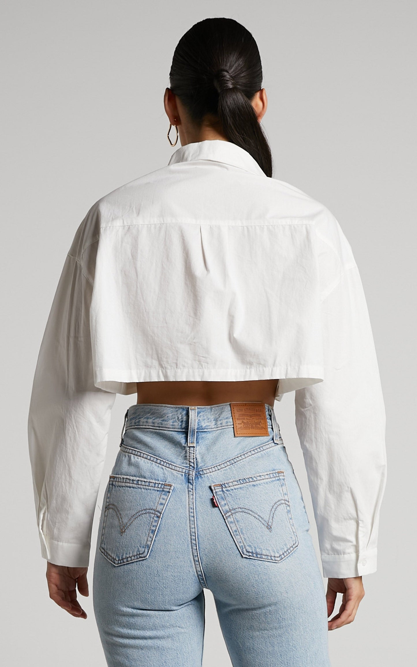 Elenina Top - Button Up Cropped Shirt in White