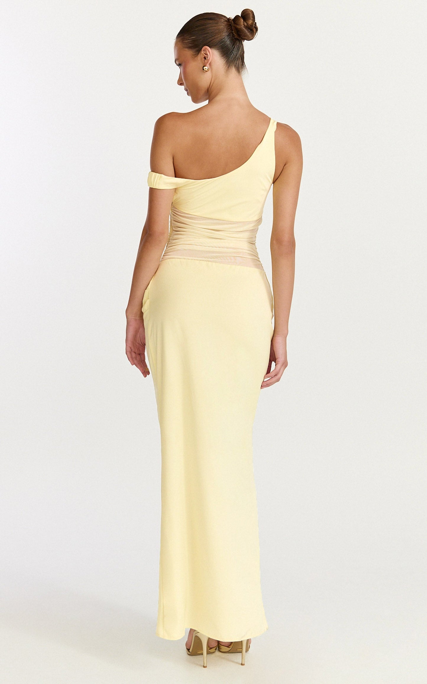Elias Maxi Dress - Twisted One Shoulder Cowl Dropped Waist Dress in Lemon