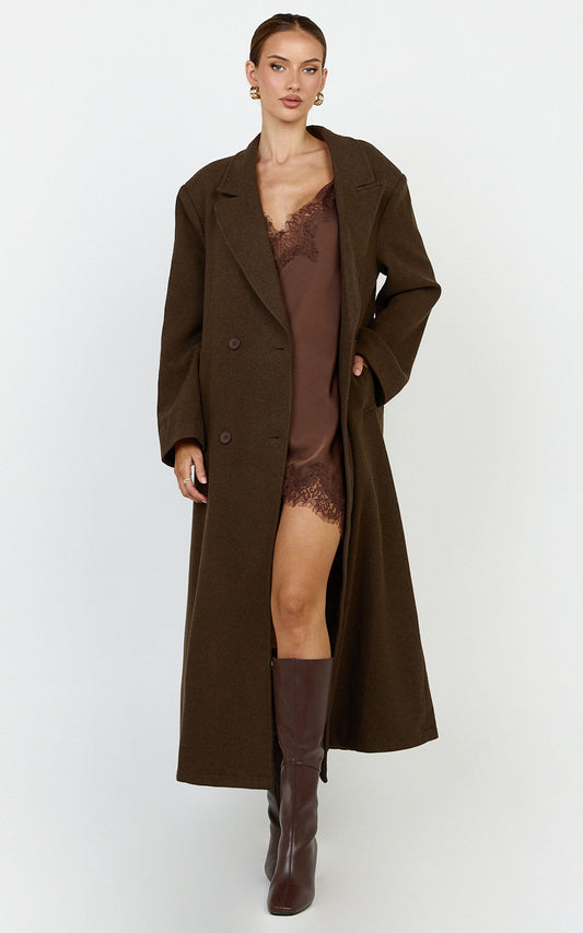 Eloise Coat - Oversized Longline Tailored Coat in Mocha Brown
