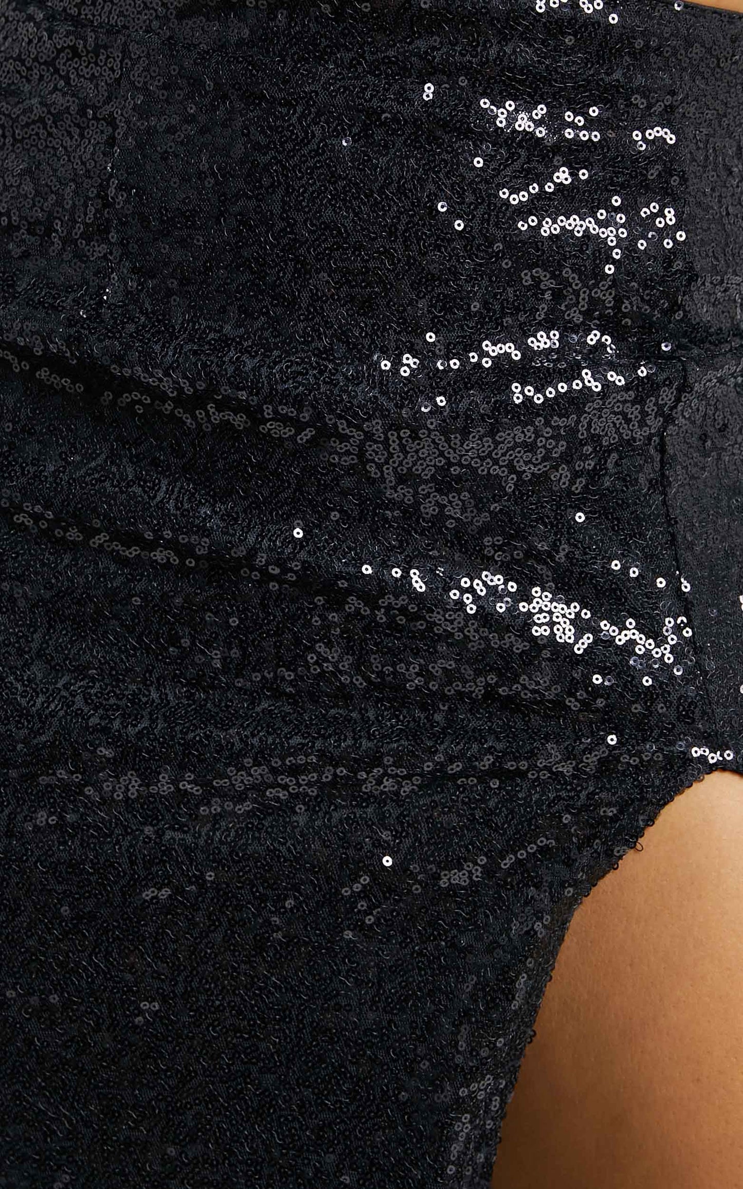 Elswyth Cami Crop Top and Front Split Midi Skirt Sequin Two Piece Set in Matte Black