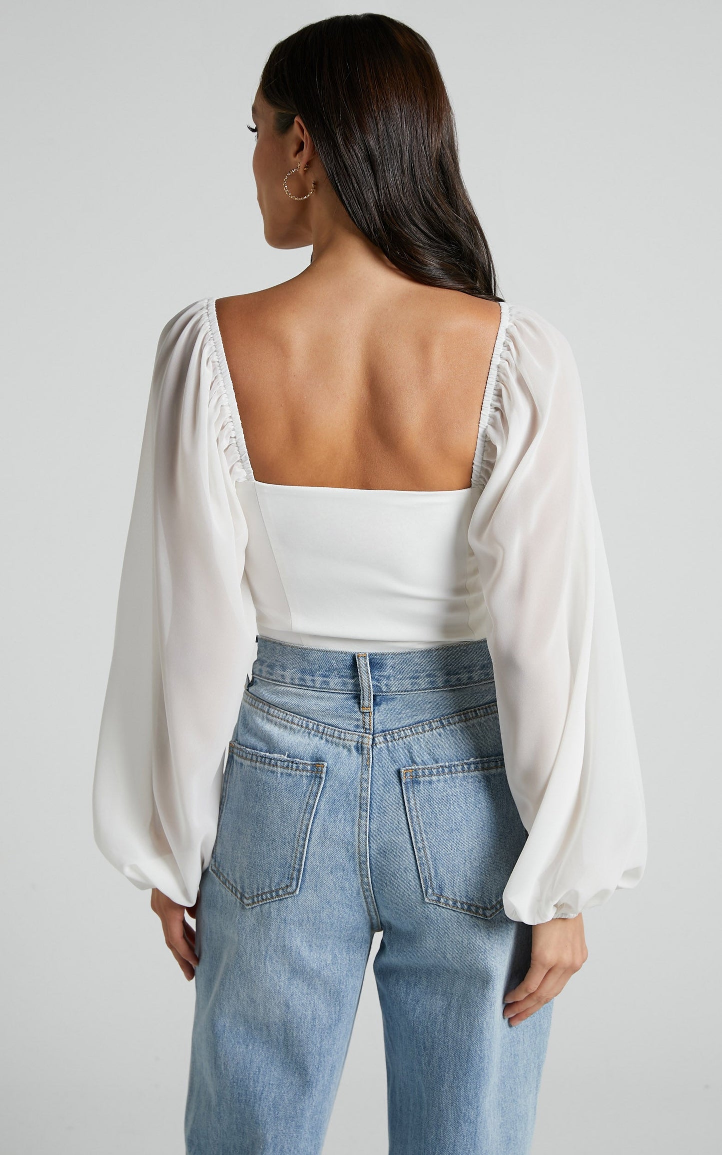 Emani Top - Long Blouson Sleeve Corset Top in White