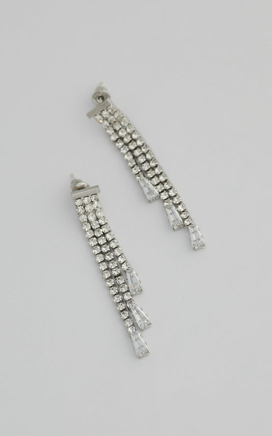 Embeth Drop Earrings in Silver Diamante