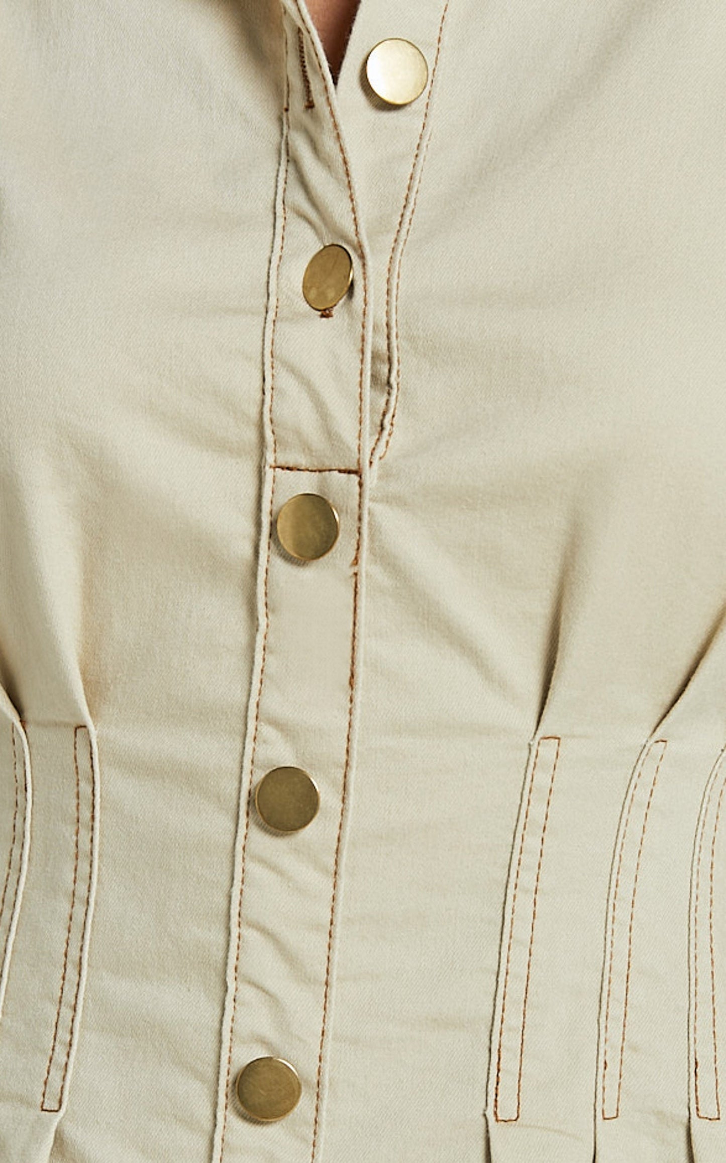 Emelia Mini Dress - Denim Sleeveless Button Down Cinch Waist Detail Dress in Natural