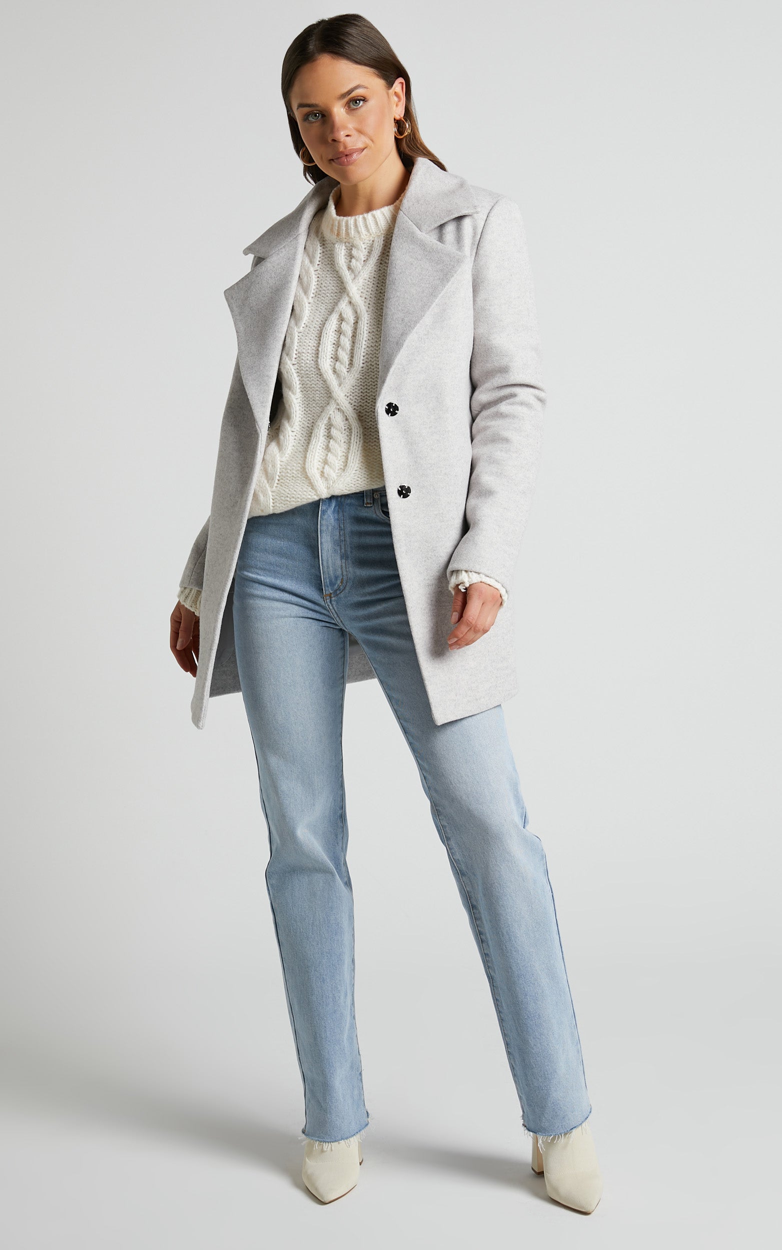 Eminila Coat - Longline Long Sleeve Coat in Grey