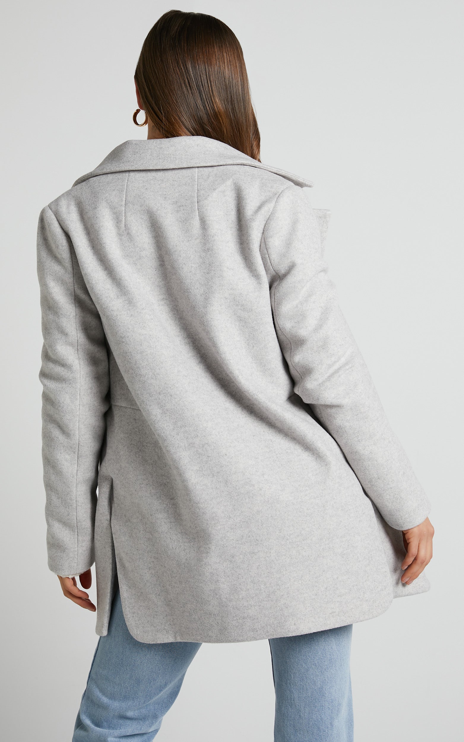 Eminila Coat - Longline Long Sleeve Coat in Grey