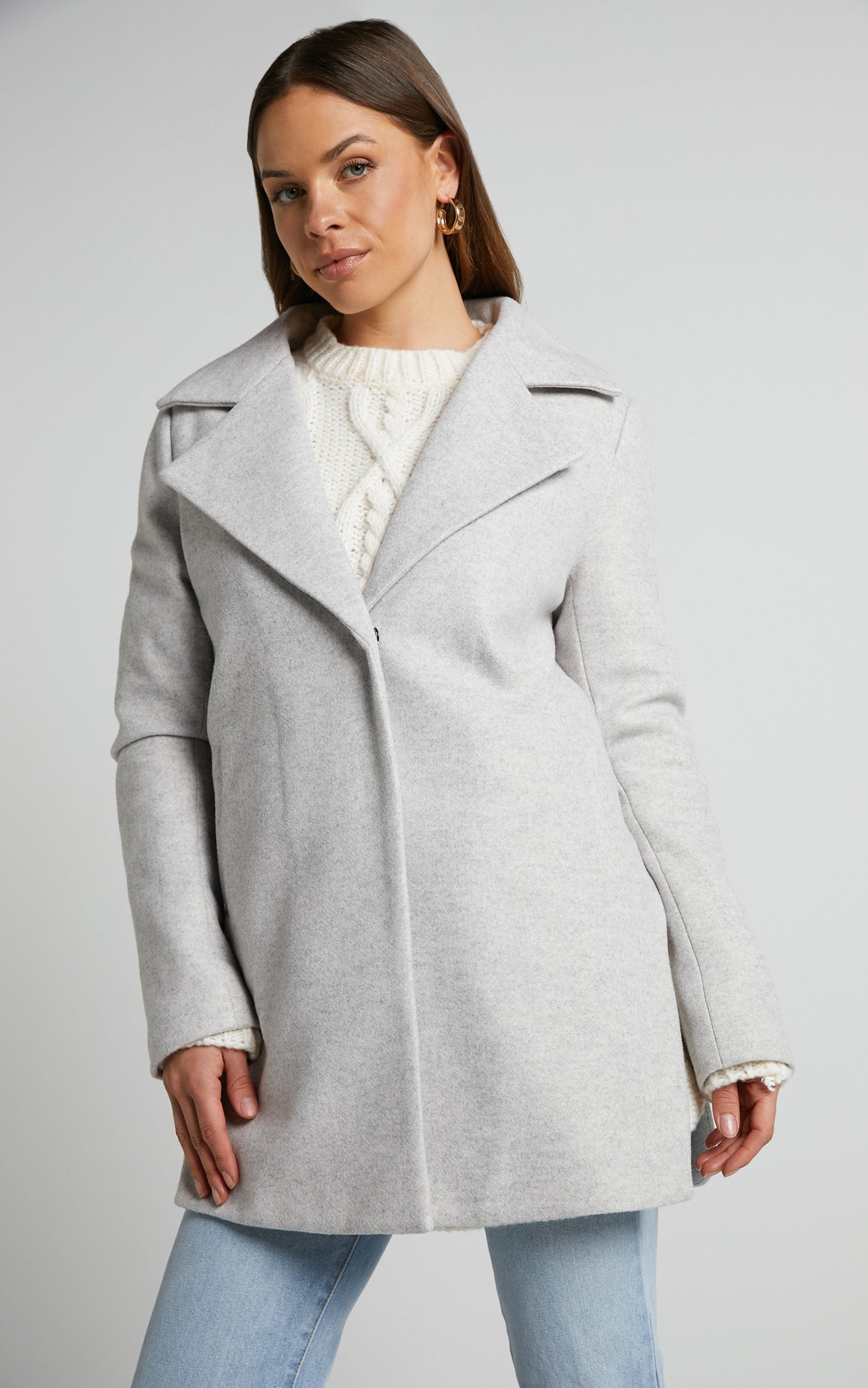 Eminila Coat - Longline Long Sleeve Coat in Grey