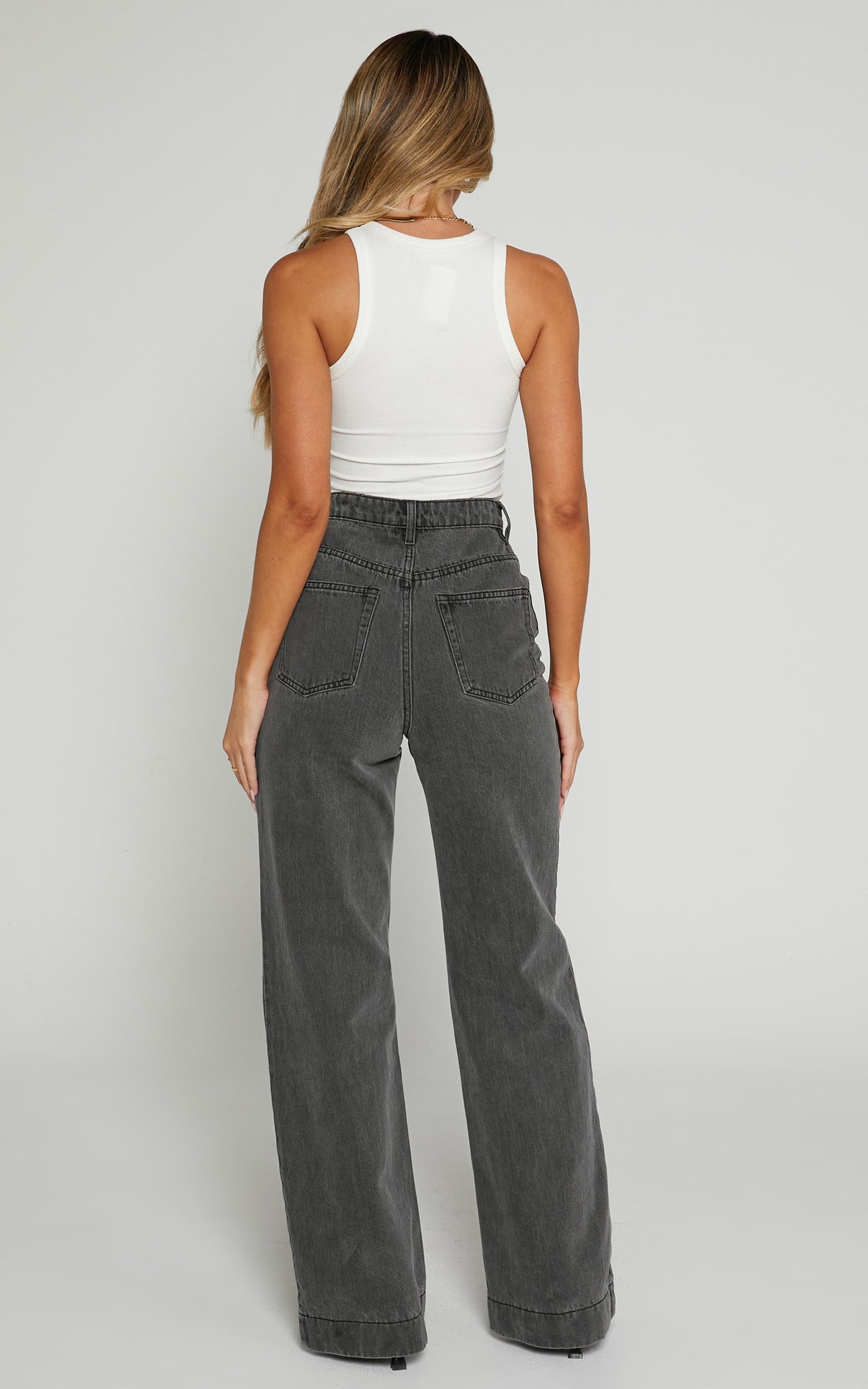 Emman Jeans - High Waisted Cotton Wide Leg Denim Jeans in Washed Black