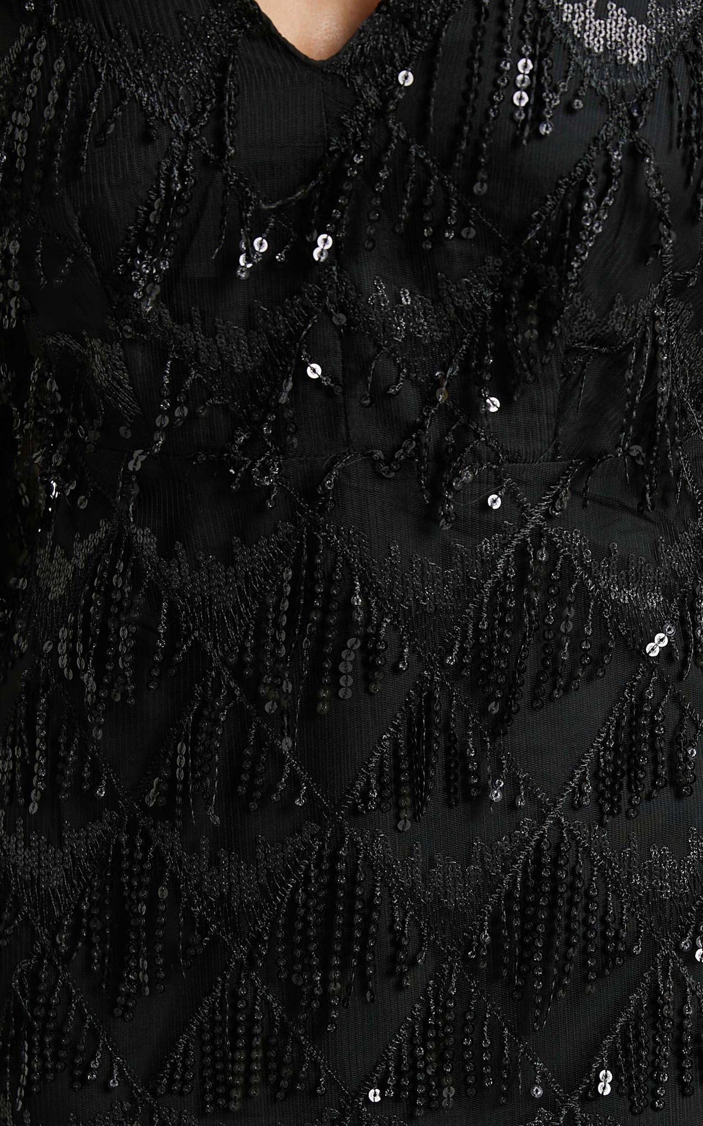 Emmett Midi Dress - Long Sleeve Sequin Diamond Mesh Dress in Black