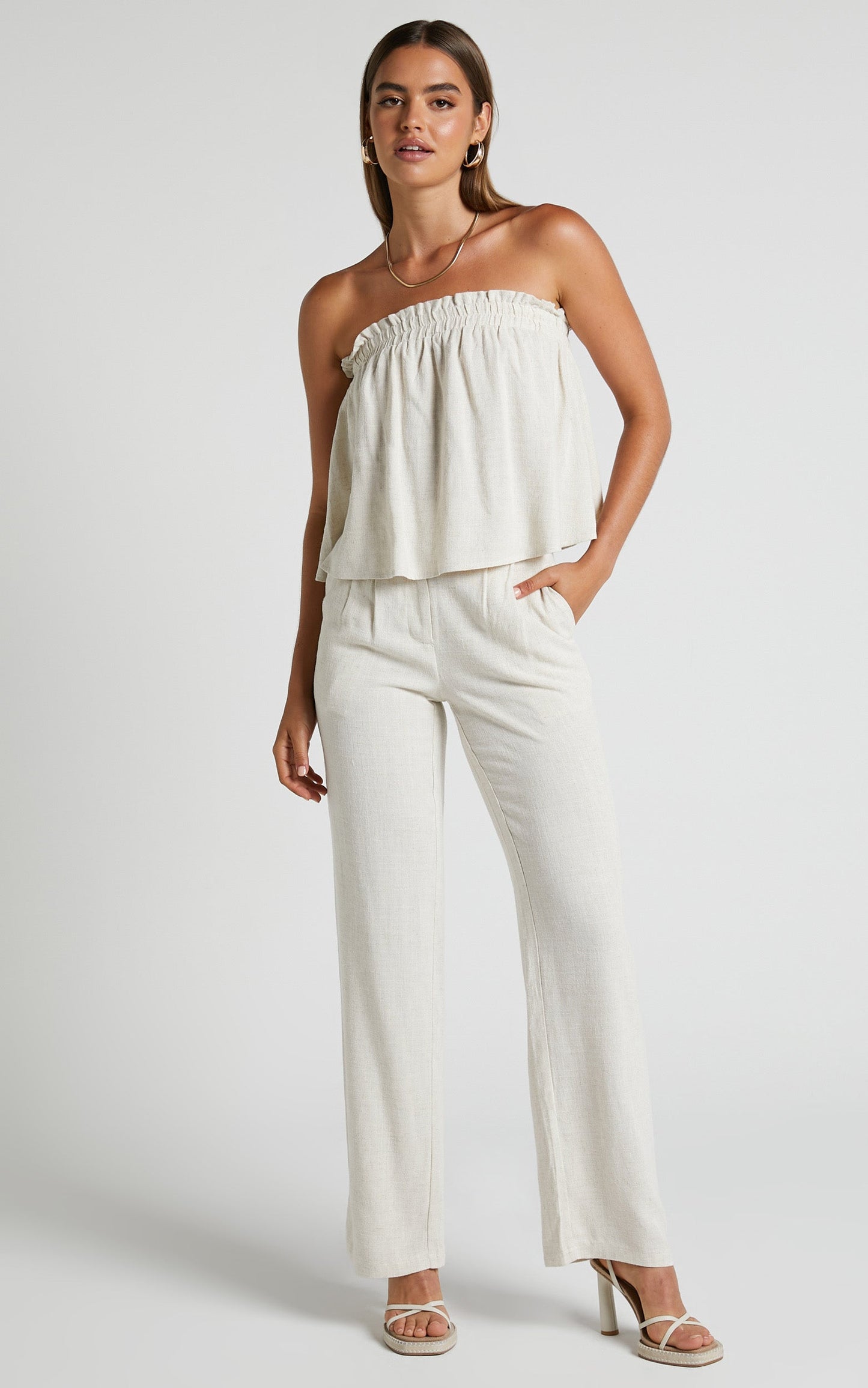 Emmy Two Piece Set - Linen Strapless Top and Relaxed Pants in Oat